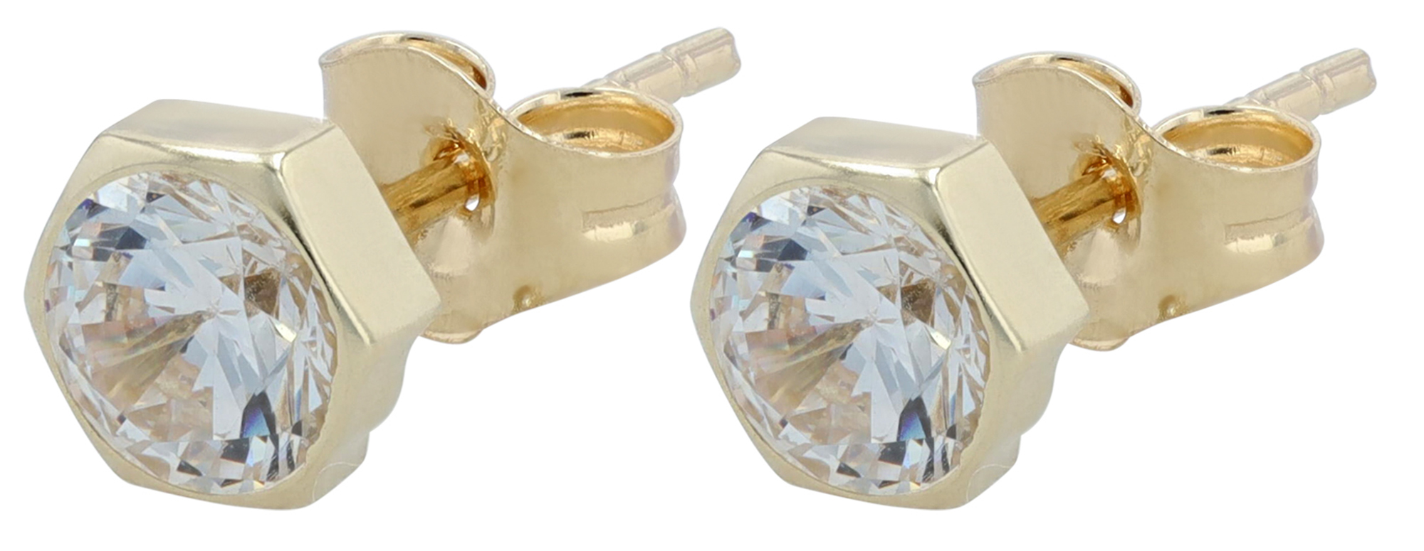 333/- Echt Gold "Inaya" Ohrstecker - Hexagon 4 m mit Zirkonia, Gelbgold, 8 Karat