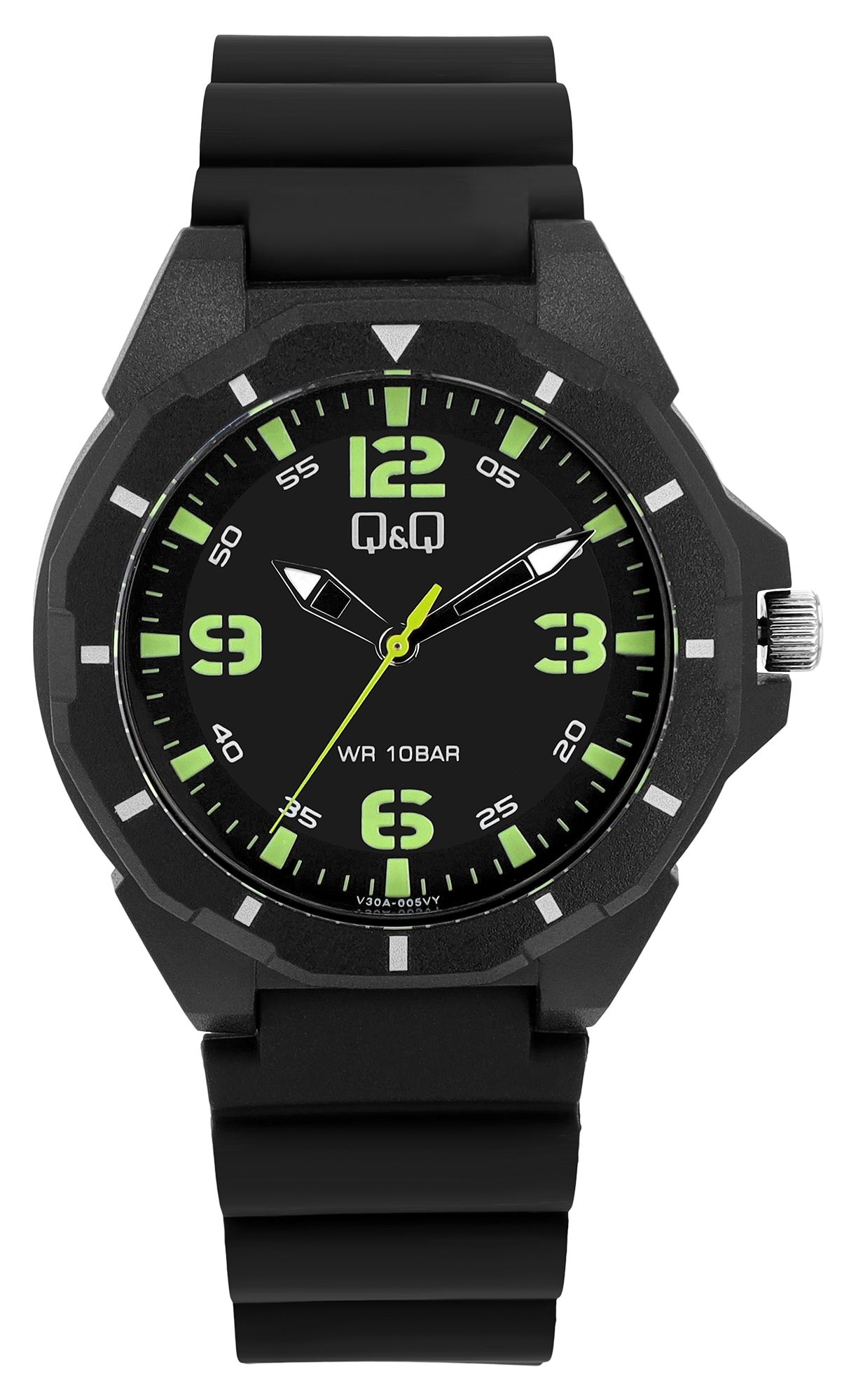 Q&Q Herrenuhr mit Resinband, Ø 43 mm, schwarz (grün)