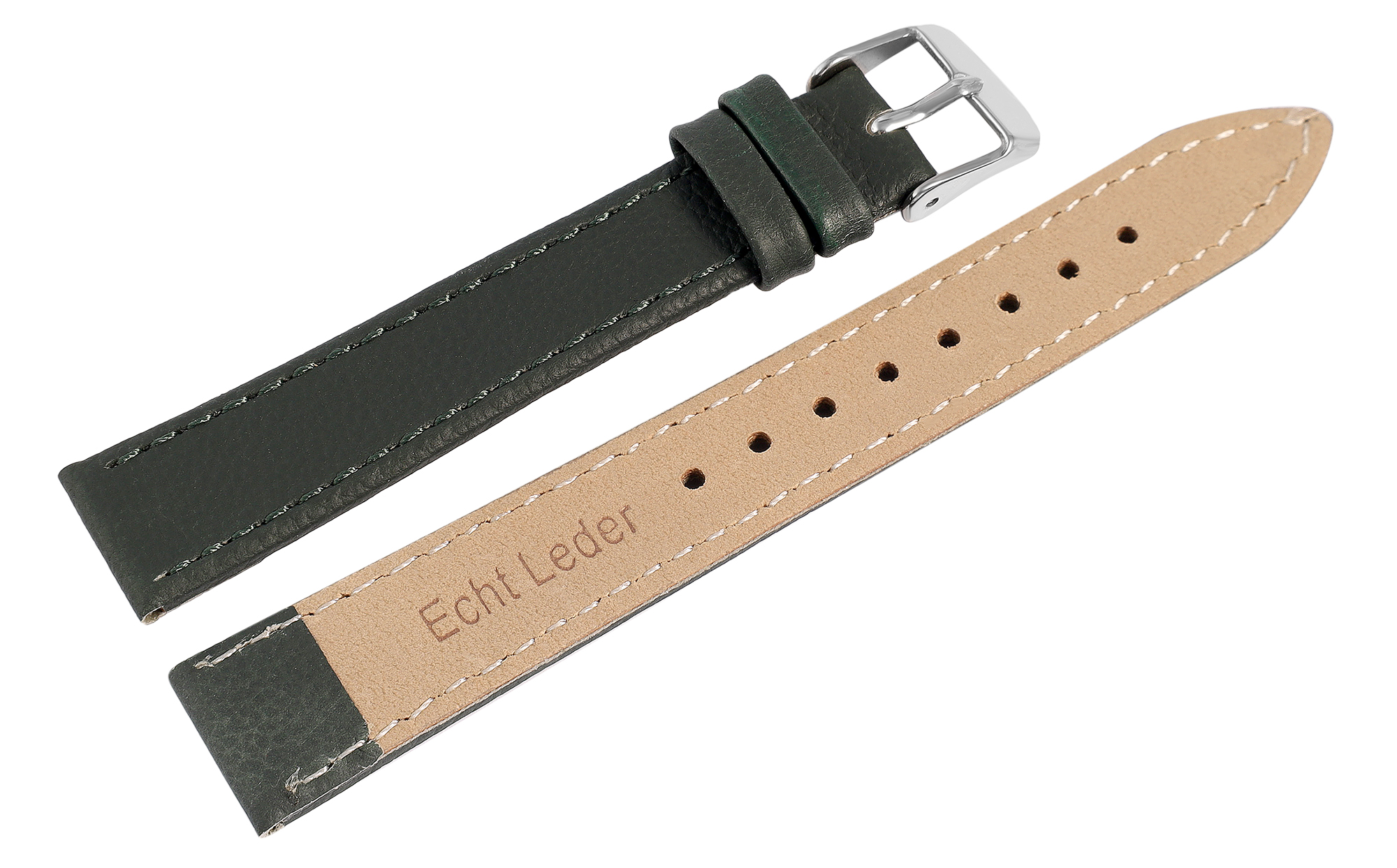 Echtleder-Uhrenarmband "super-soft", dunkelgrün, Naht, 16 mm
