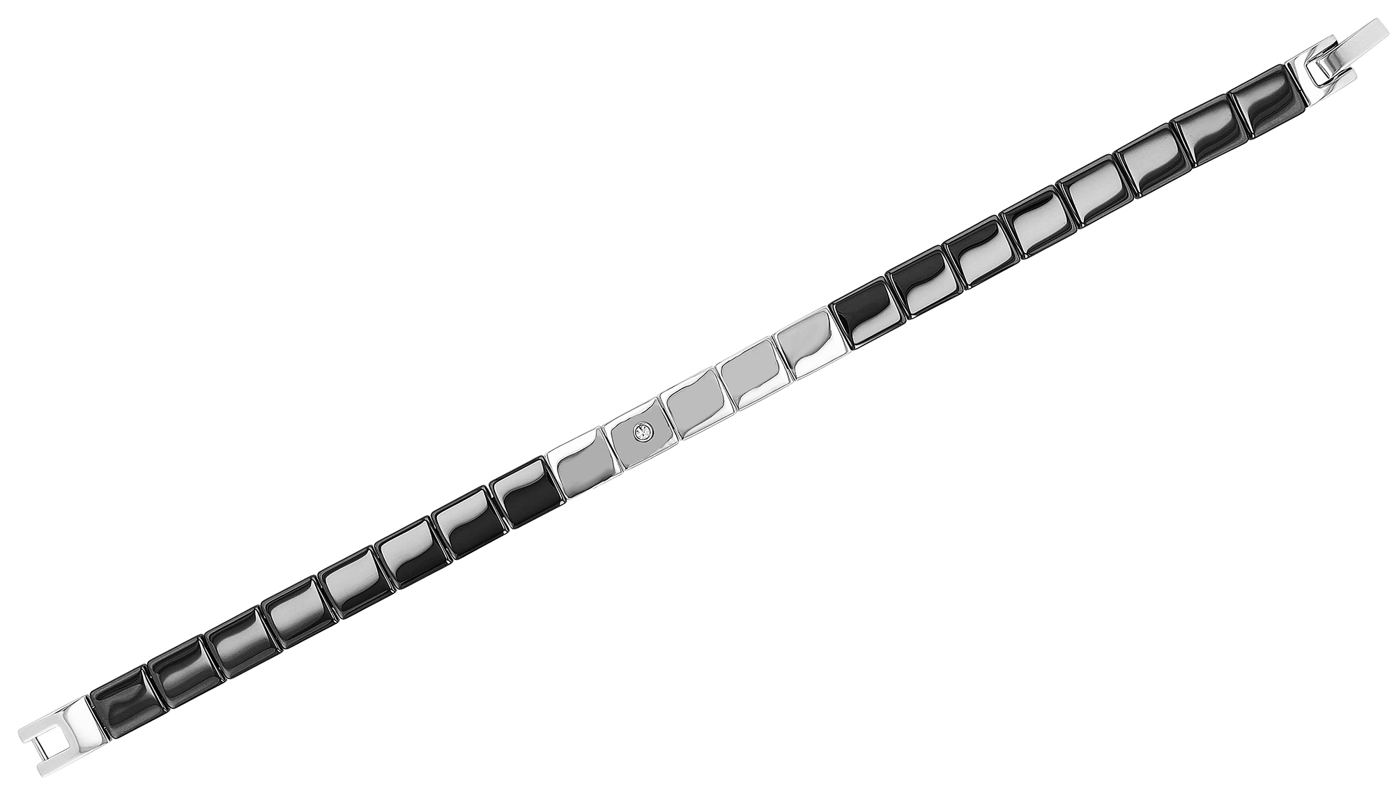 "Ayun" Akzent Edelstahl-Keramik ID-Armband, 20 cm, schwarz/ silberfarben