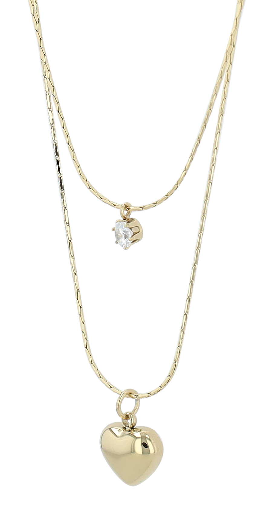 "Yomira" Edelstahlkette mit Anhänger, Herz, Two-Layers, 38 - 42 cm + 5 cm