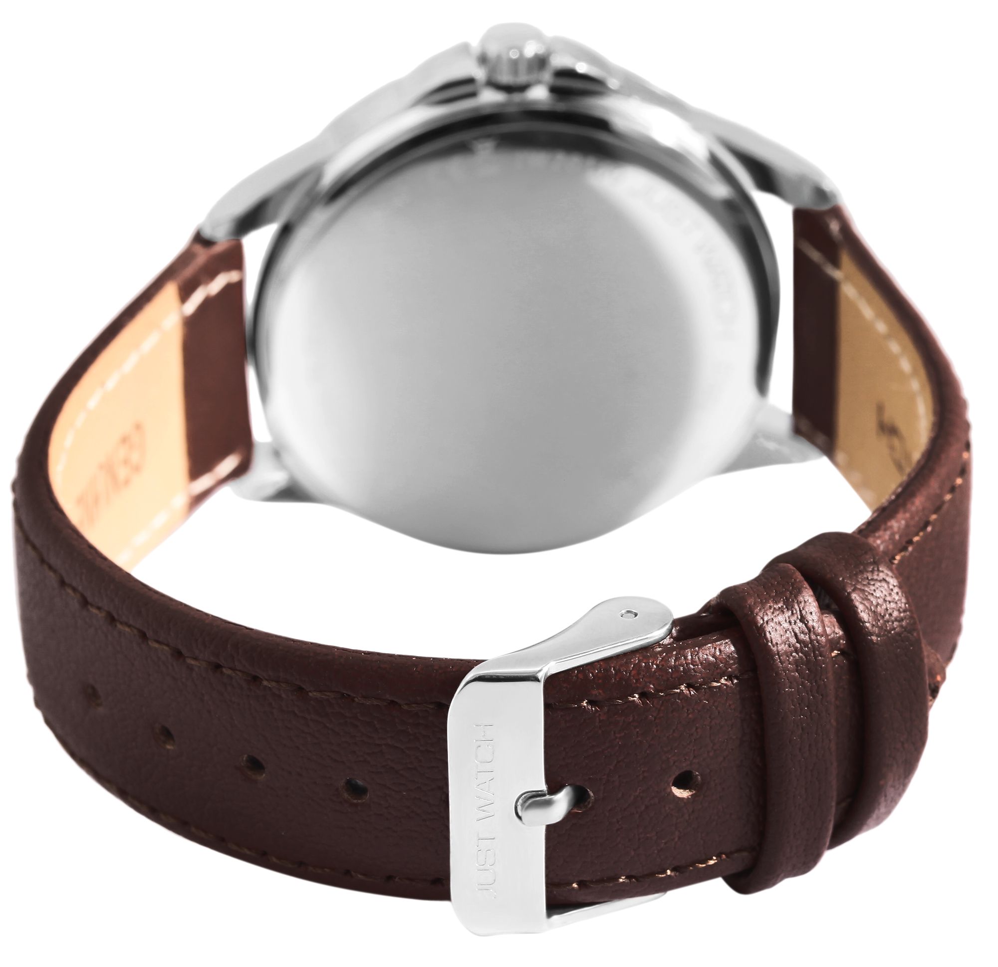 Just Watch "Bernard" Herrenuhr Ø 39 mm, Echtlederband, braun/ silberfarben/ weiß