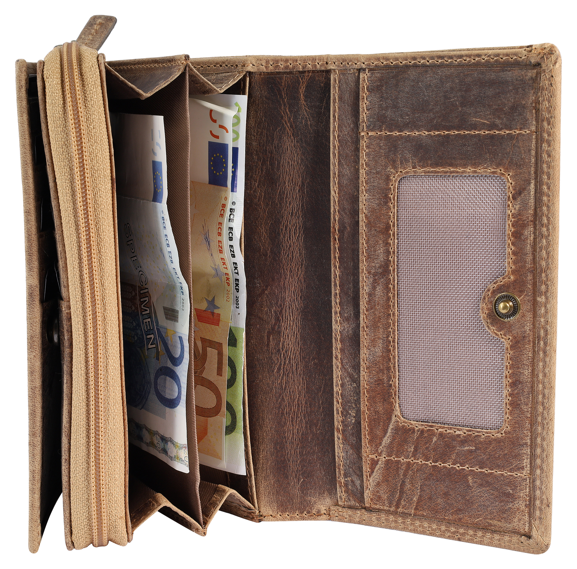 Leonardo Verrelli, Echtleder (Vintage) Damen Geldbörse, länglich & RFID, braun