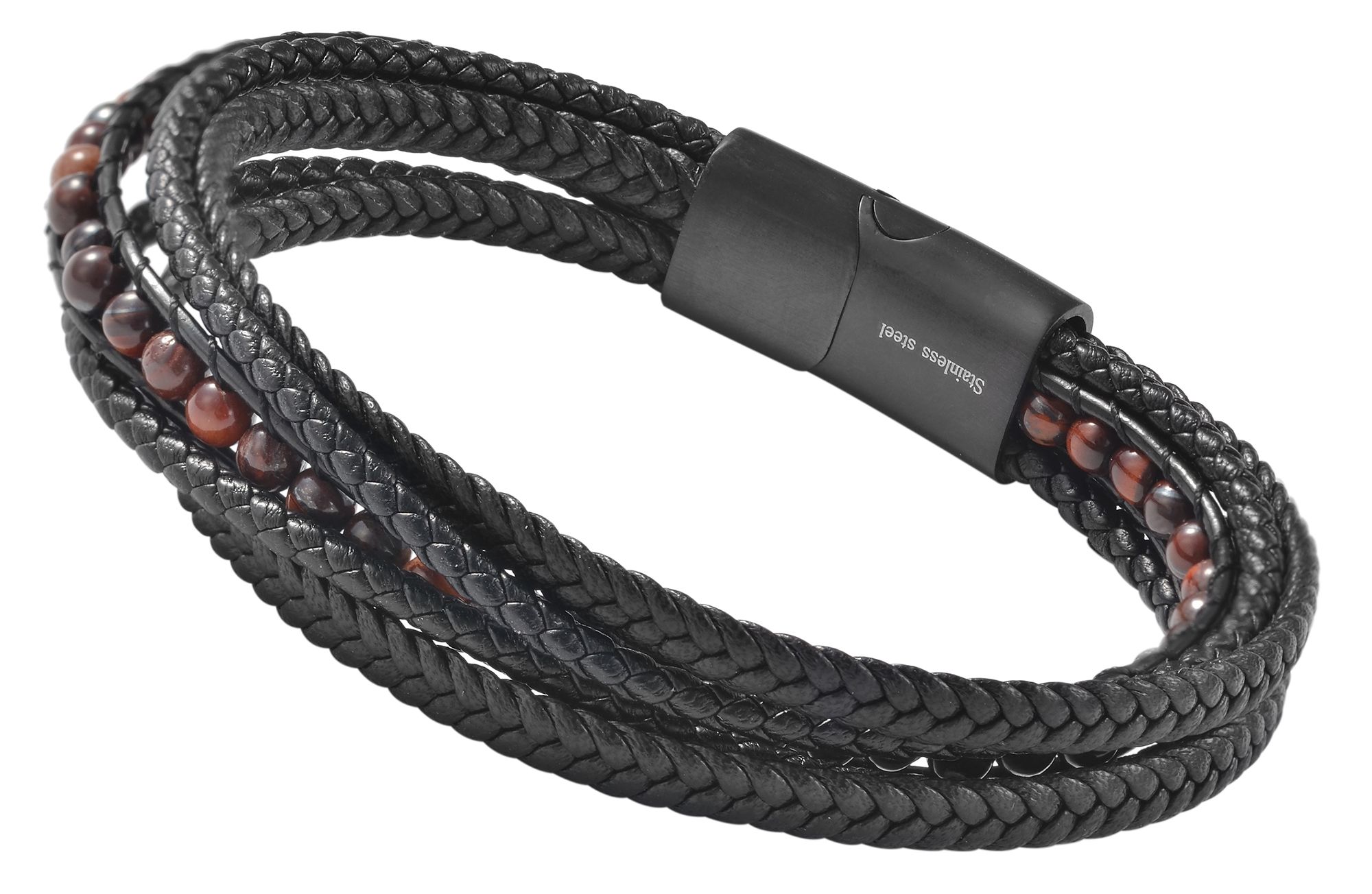 Akzent Armband aus Lederimitation mit braunem Tigerauge, 19 cm