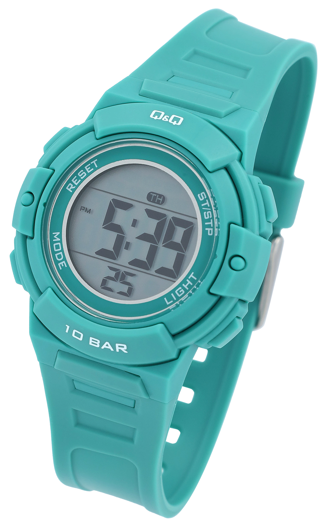 Q&Q Digitale Herren- & Jugenduhr, Resinband Ø 36 mm, 10 ATM, türkis