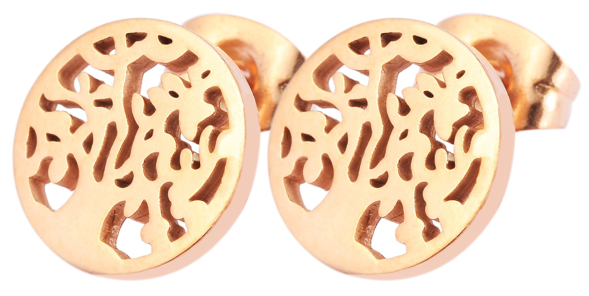 Akzent Edelstahl Ohrstecker Lebensbaum, roségoldfarbig, Durchmesser: 1,0 cm / Stärke: 0,1 cm