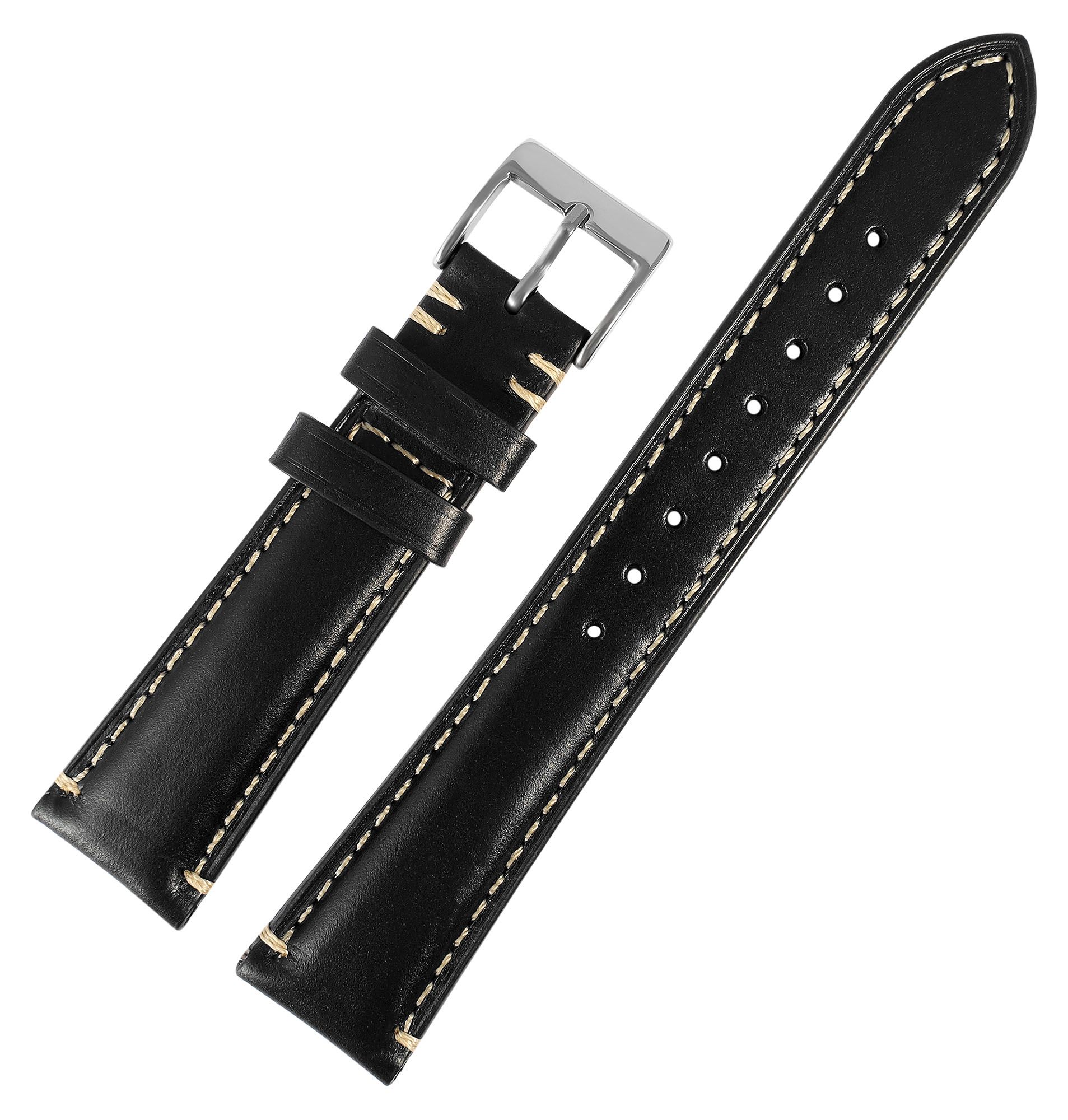 Echtleder Uhrenarmband (Quick-Release), schwarz mit Naht, 18 mm