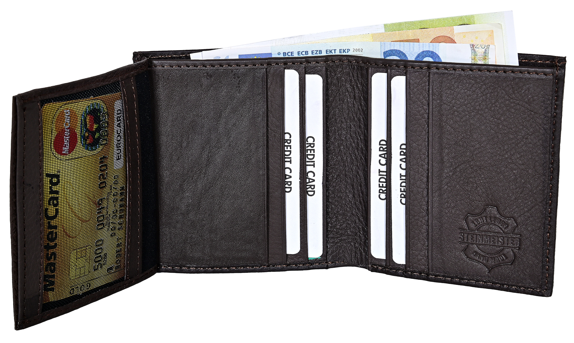 Steinmeister Echtleder Geldschein- und Kartenetui, RFID, Hochformat, dunkelbraun