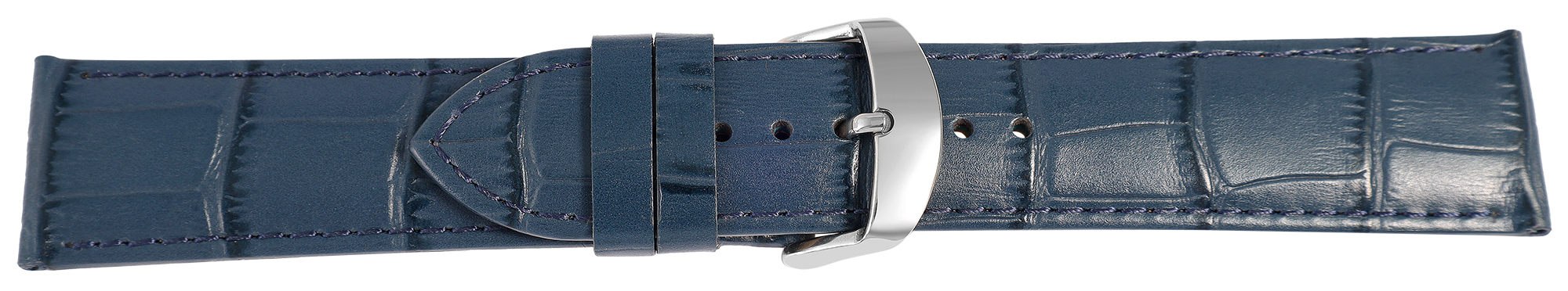 Uhrenarmband aus Echt Leder, Kroko-Optik, dunkelblau, 22 mm