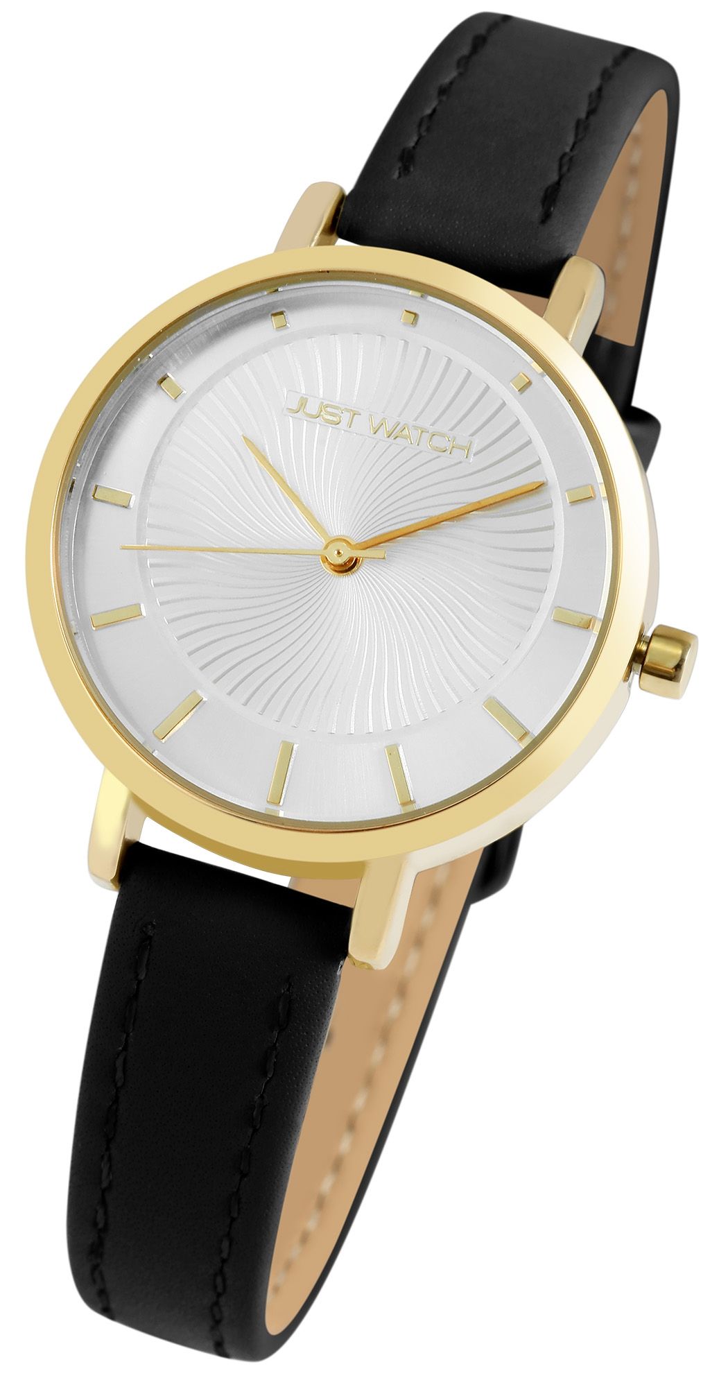 Just Watch Damenuhr mit Echtlederarmband, schwarz/goldfarben