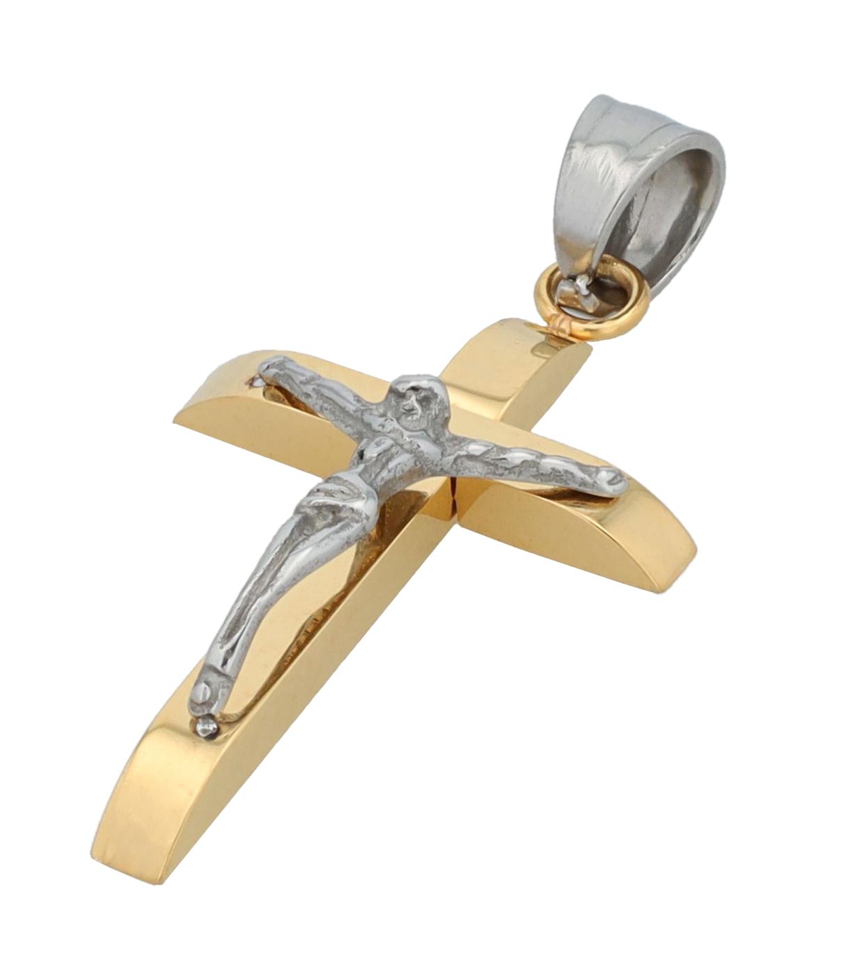 "Kamryn" Edelstahl Anhänger - Kreuz/ Kruzifix, bicolor (silber- u. goldfarben)