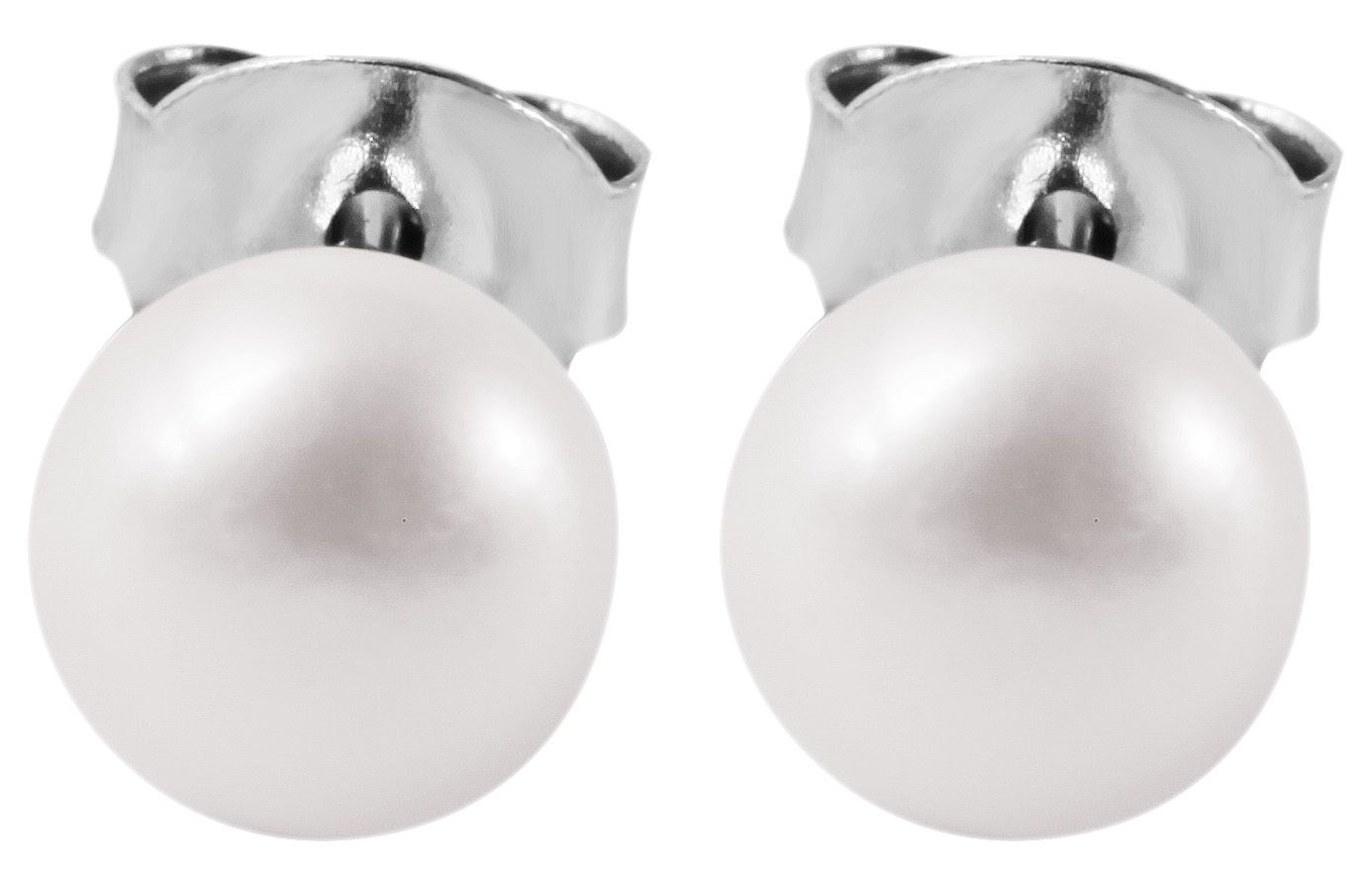 "Paula" 925/- Echtsilber Ohrstecker - Süßwasserperle Ø 6 mm, rhodiniert