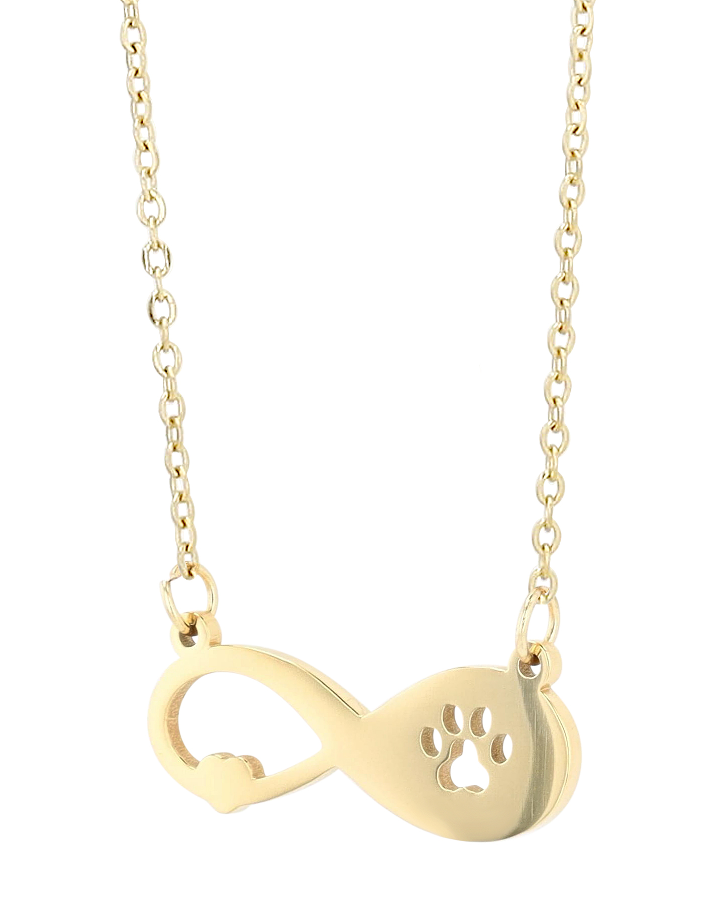 "Carlin", Edelstahl Kette mit Anhänger - Infinity/ Pfote, 43+5cm, goldfarben
