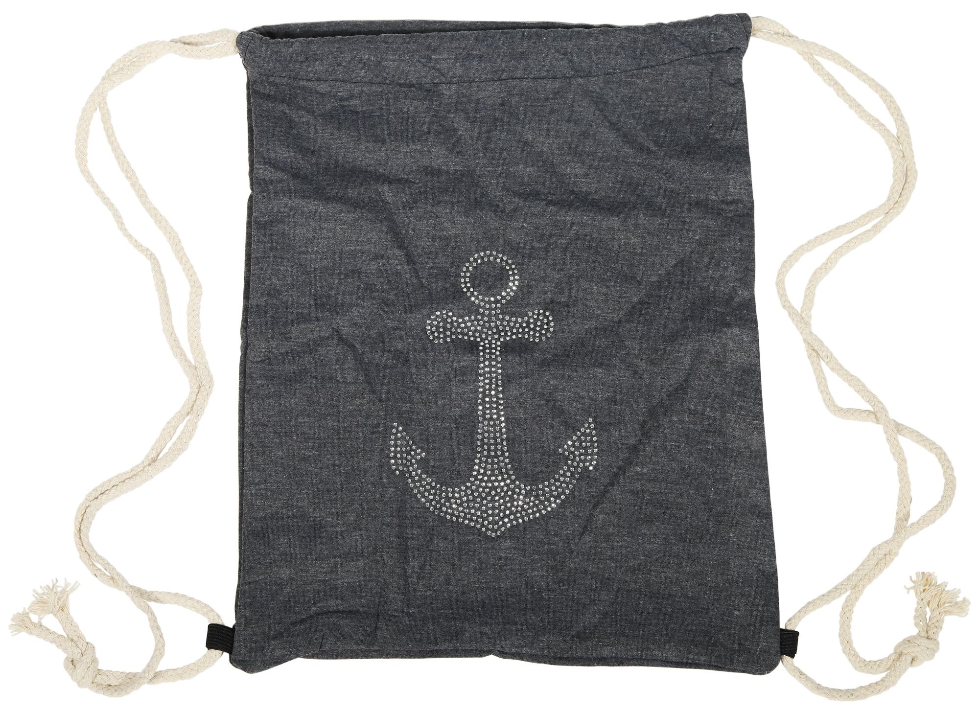 Turnbeutel aus Textil, Anker mit Strass, grau