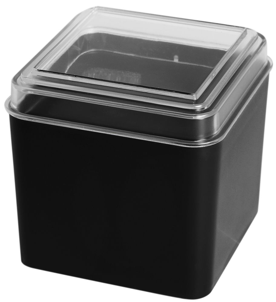 Kunststoff-Uhrenbox, schwarz, transparenter Deckel, VE 12, 7,7 cm x 7,7 cm x 7,4 cm