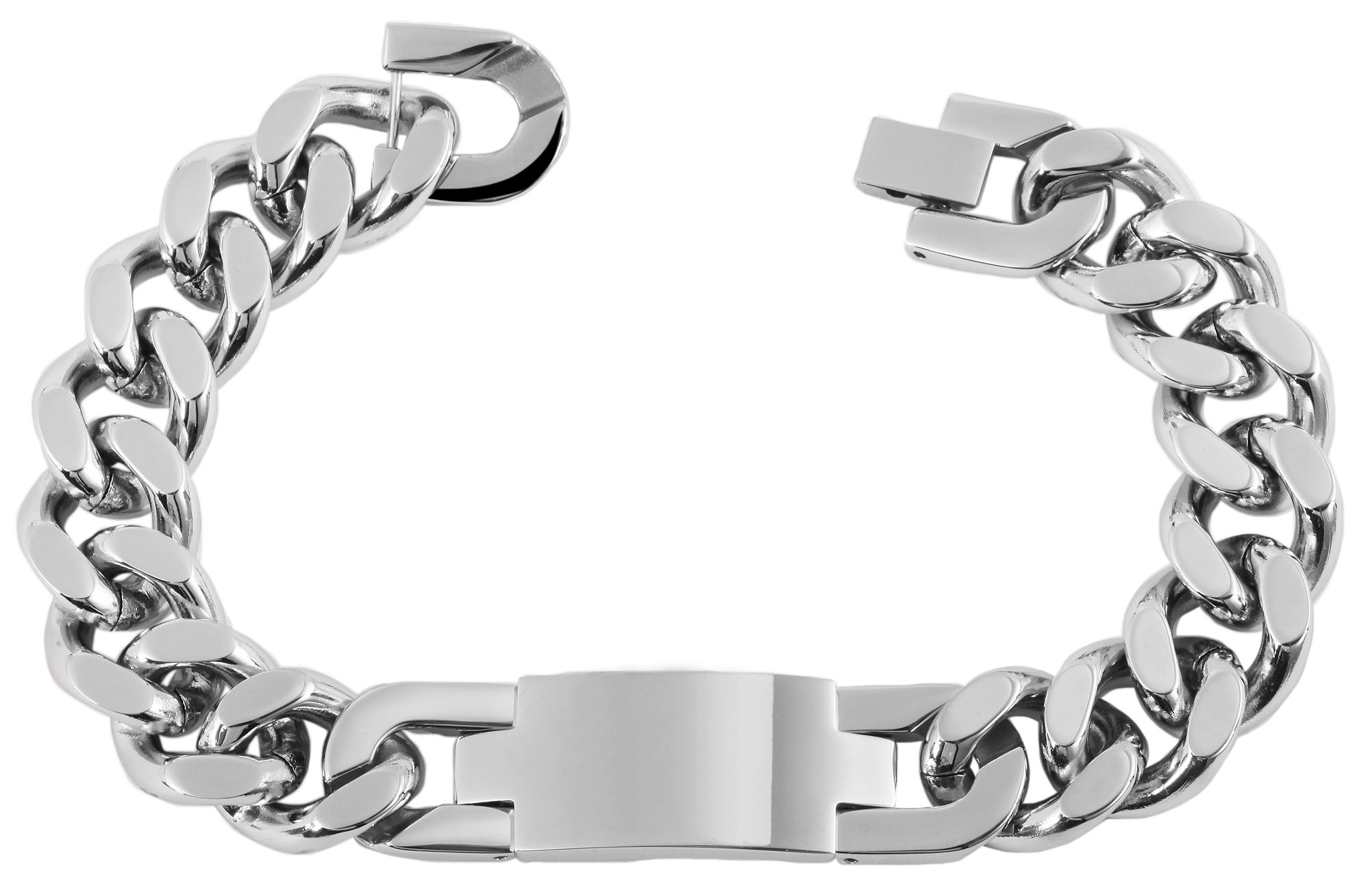 Akzent Panzerarmband mit Gravurplatte, Edelstahl, silberfarben