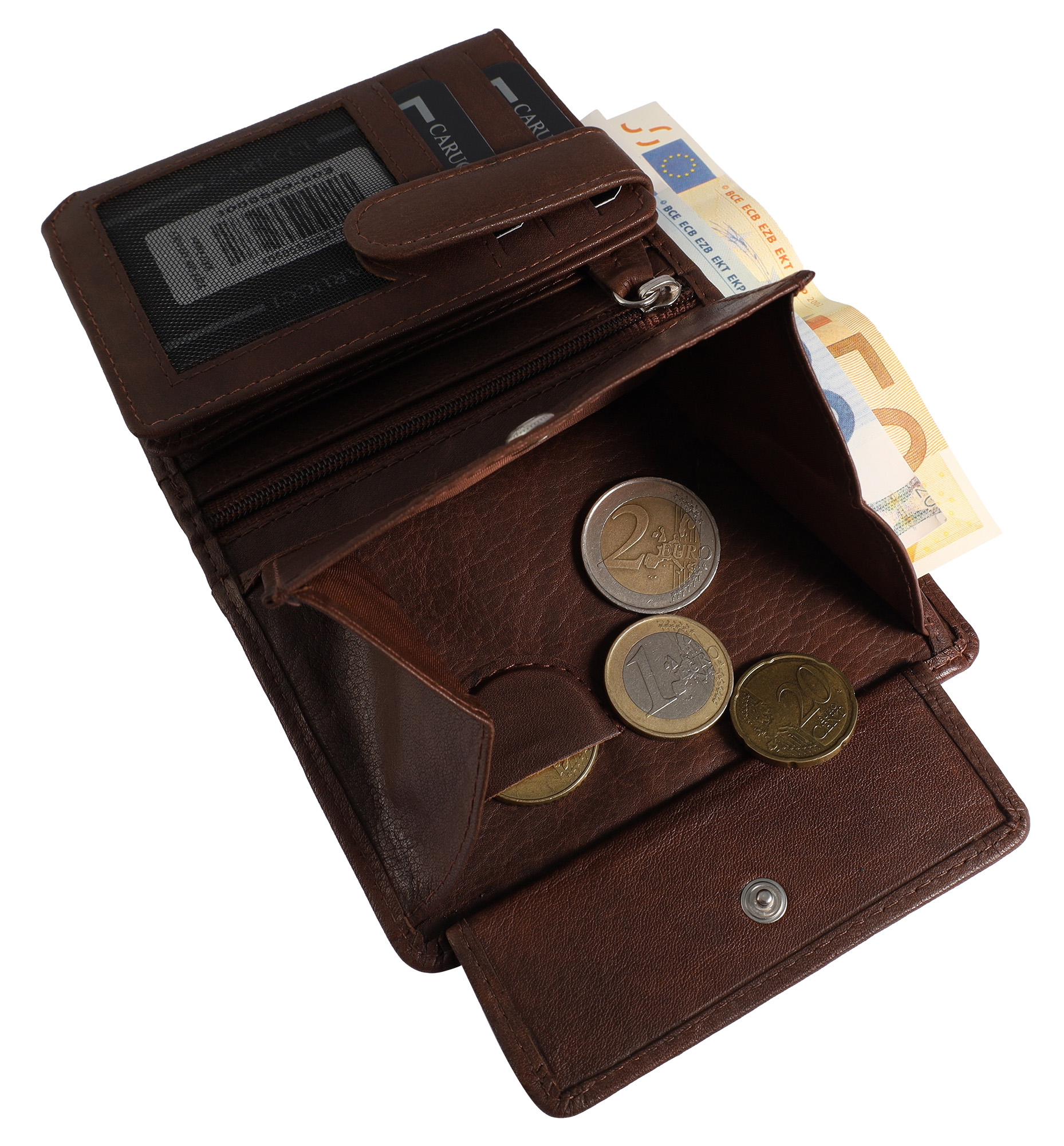 Carucci Echtleder (Bonanza) Geldbörse mit Box, RFID, Hochformat, braun/ dunkelbraun