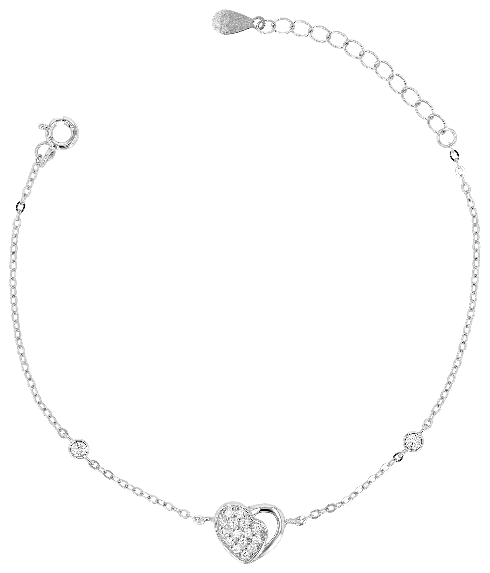 "Naima"  925/- Echt Silber Armband mit Herz 16 + 3 cm, Zirkonia, rhodiniert