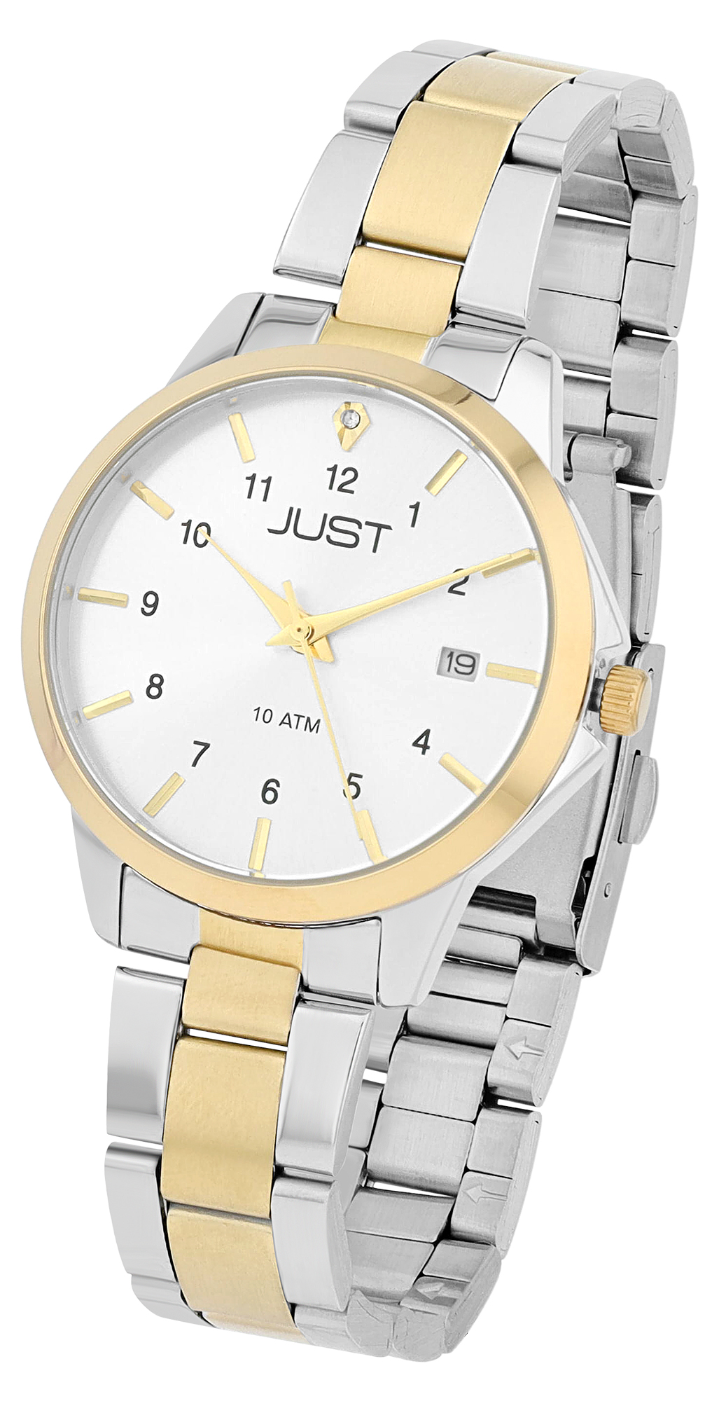 JUST Damenuhr "Amely" mit Edelstahlarmband, Ø 34 mm, 10ATM, bicolor (silberfarben/ goldfarben)/ silberfarben