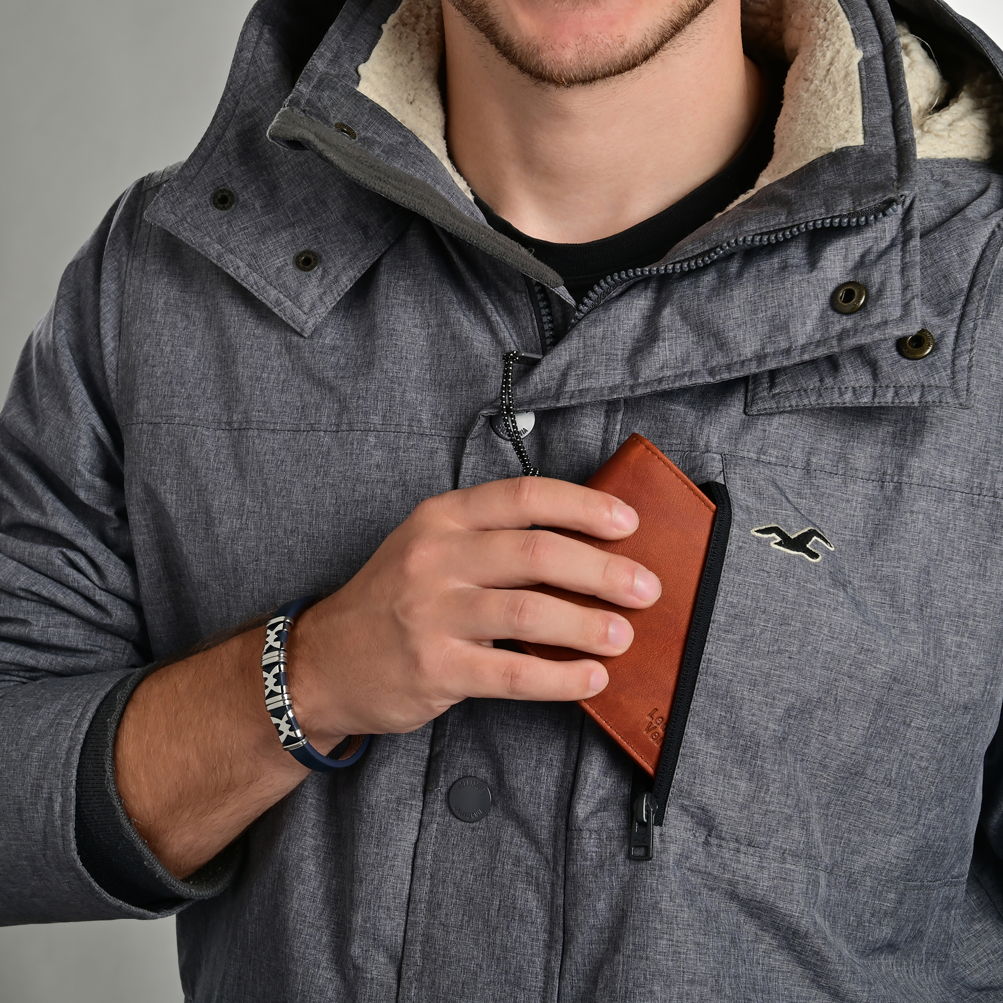 Akzent Echtlederarmband mit Edelstahldetails, blau/silberfarben