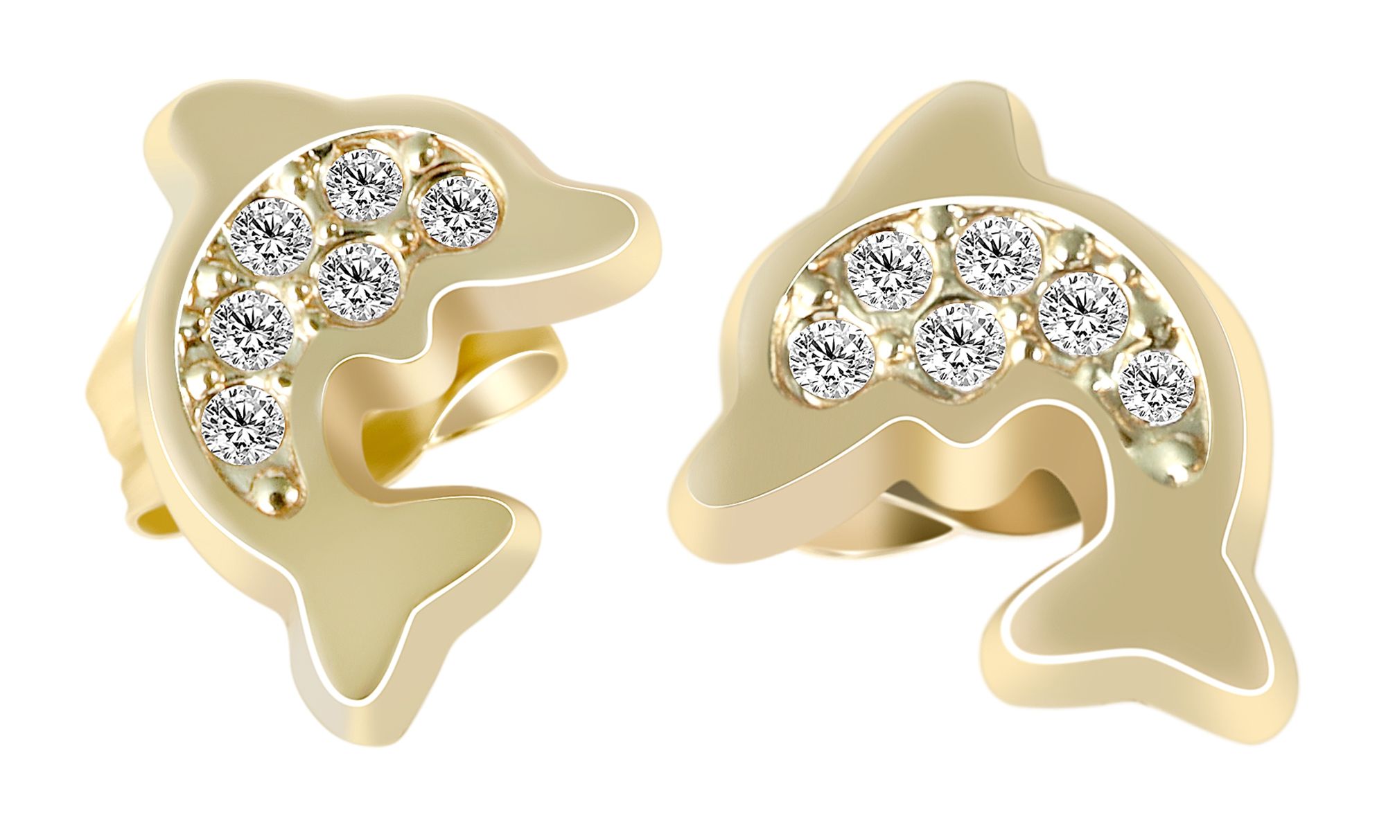 333/- Gold "Darina" Ohrstecker, Delfin mit Zirkonia, Gelbgold, 8 Karat, Kinder