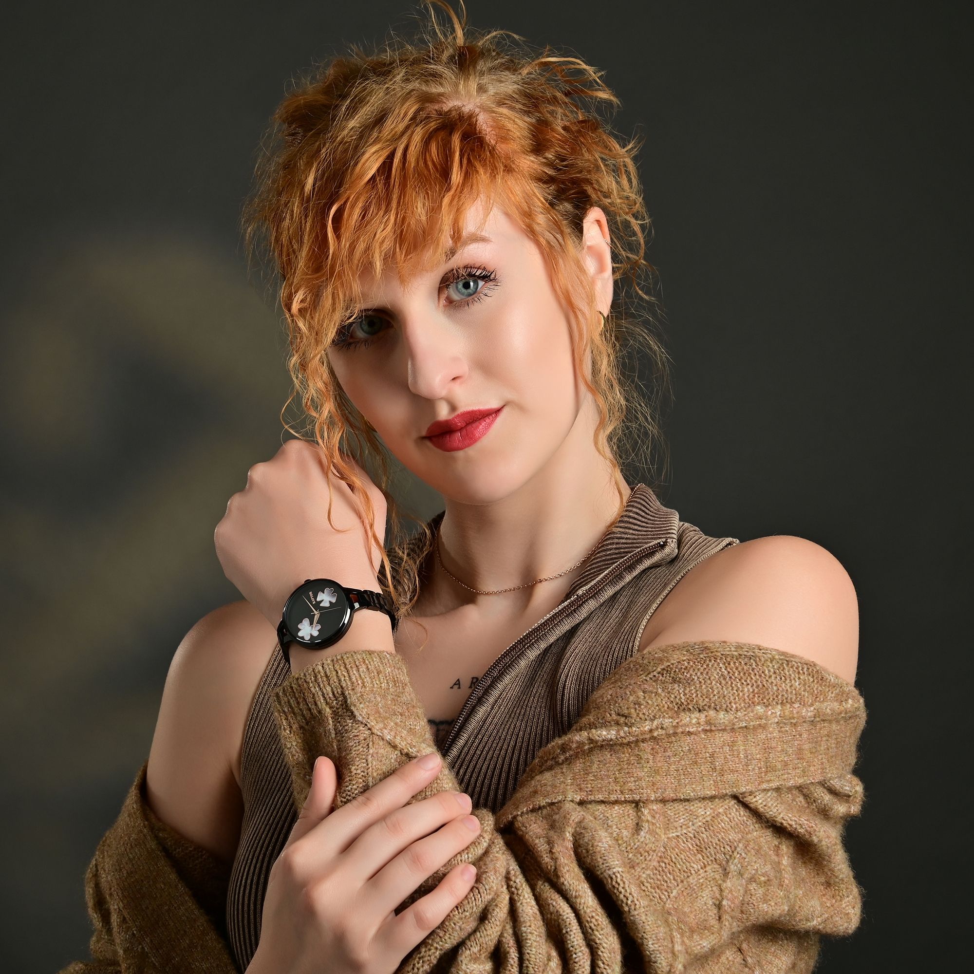 Raptor Damenuhr "Fiona" mit Edelstahlarmband, schwarz