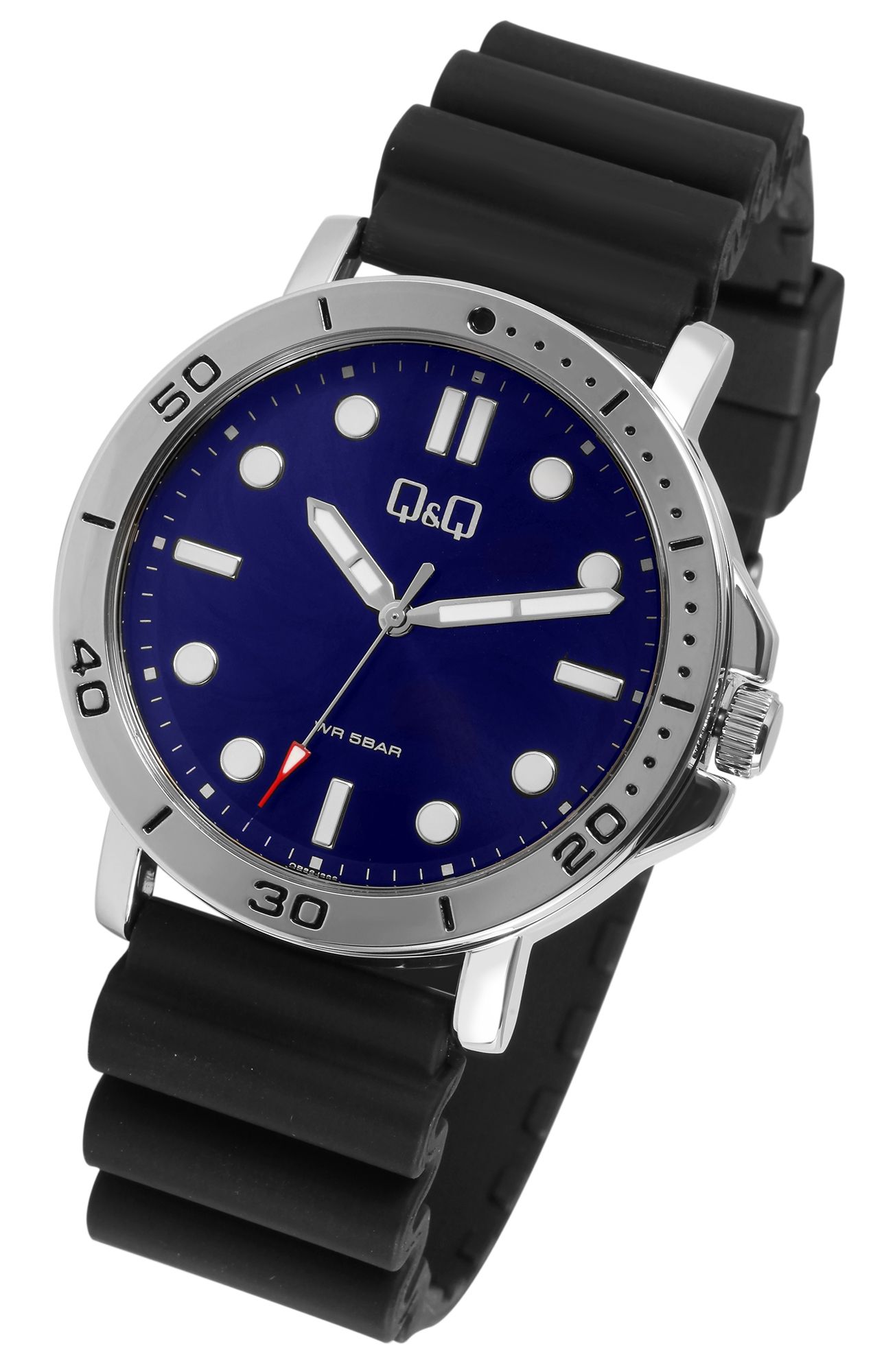 Q&Q Herrenuhr mit Silikonarmband, 5 bar, schwarz/blaues ZB