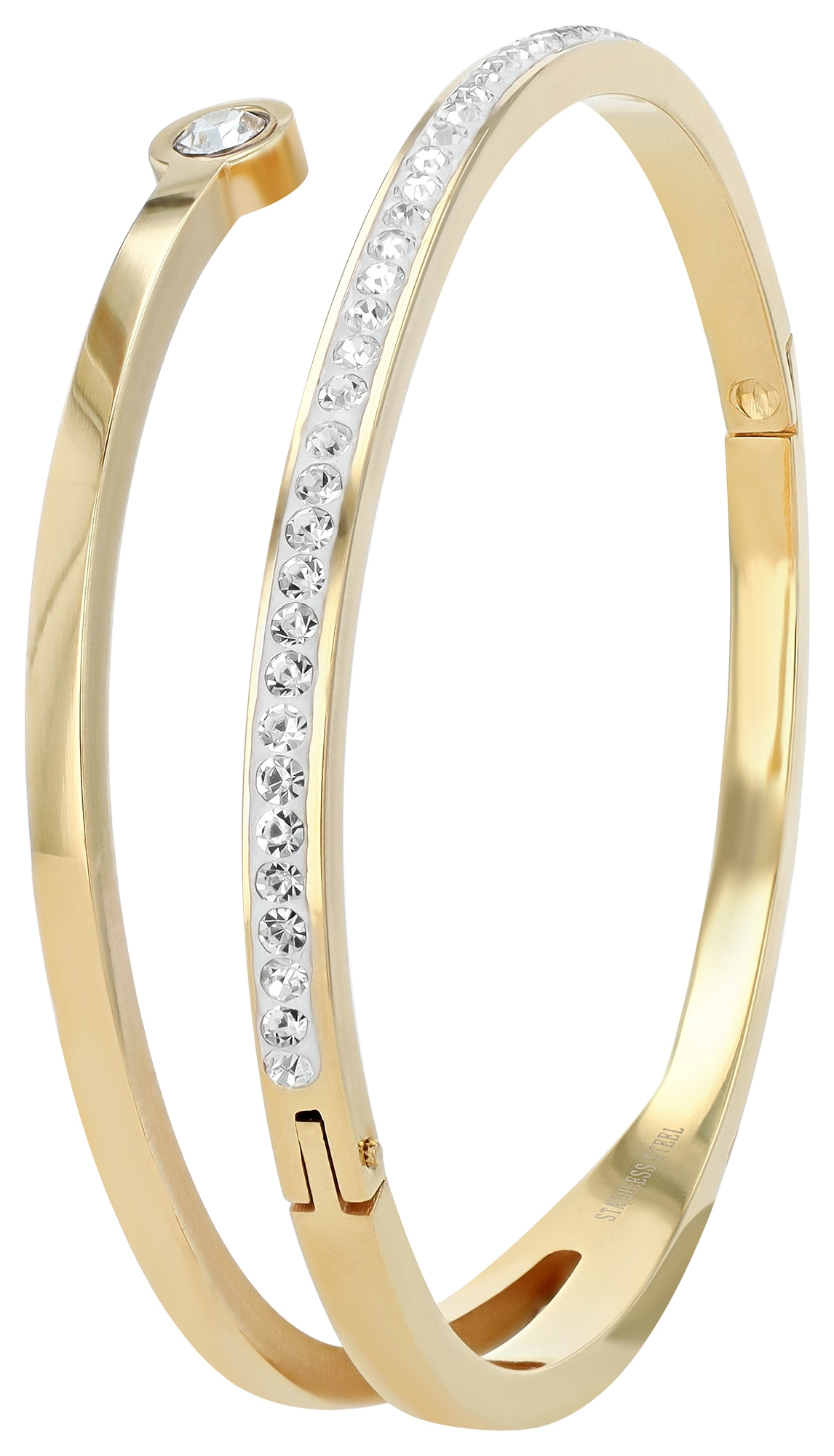 "Amiri“ Edelstahl-Armreif mit Simili-Besatz – Aufklappbar, goldfarben