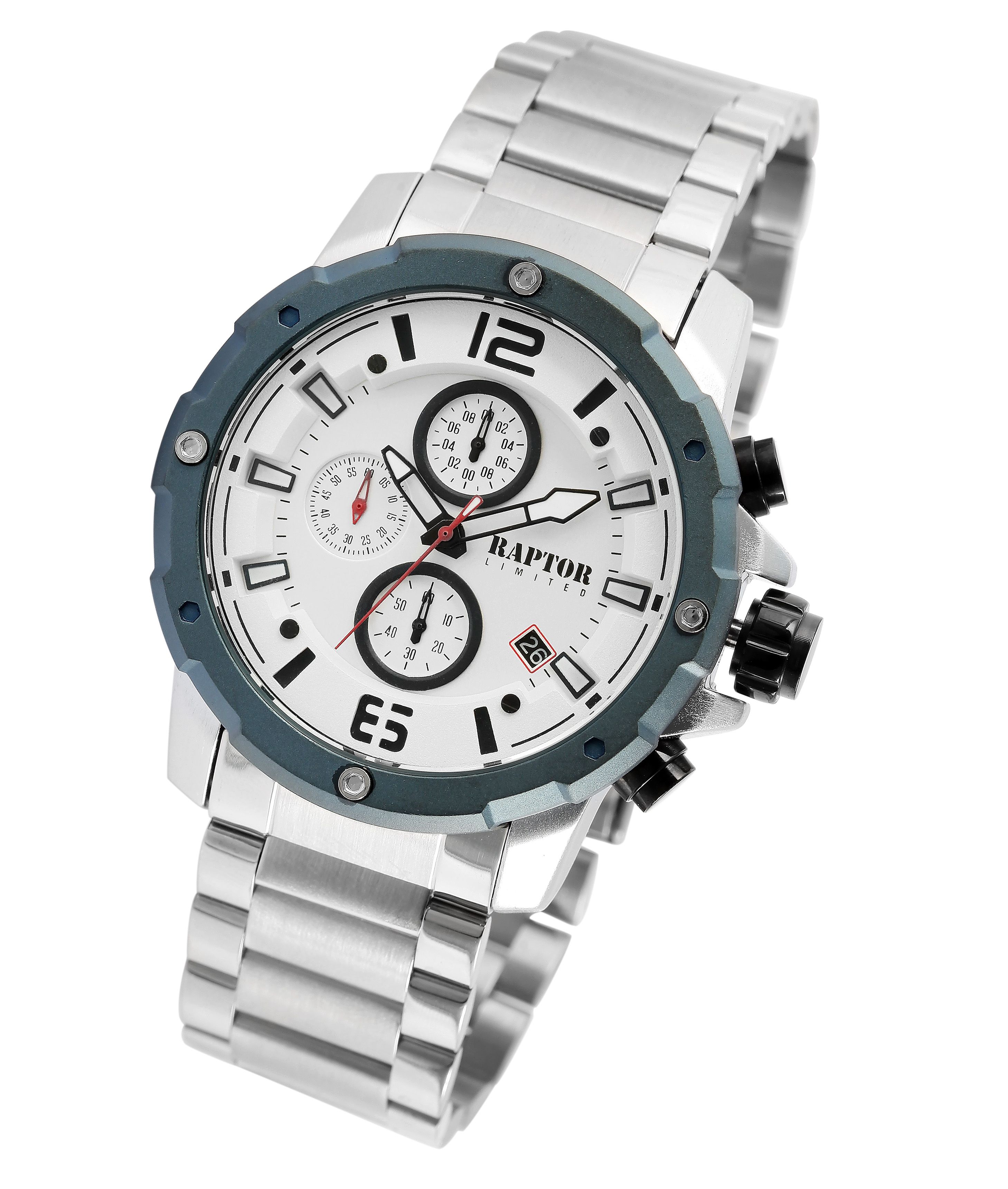Raptor Limited Herrenchronograph "Soheil" mit Edelstahlarmband, silberfarben/blau