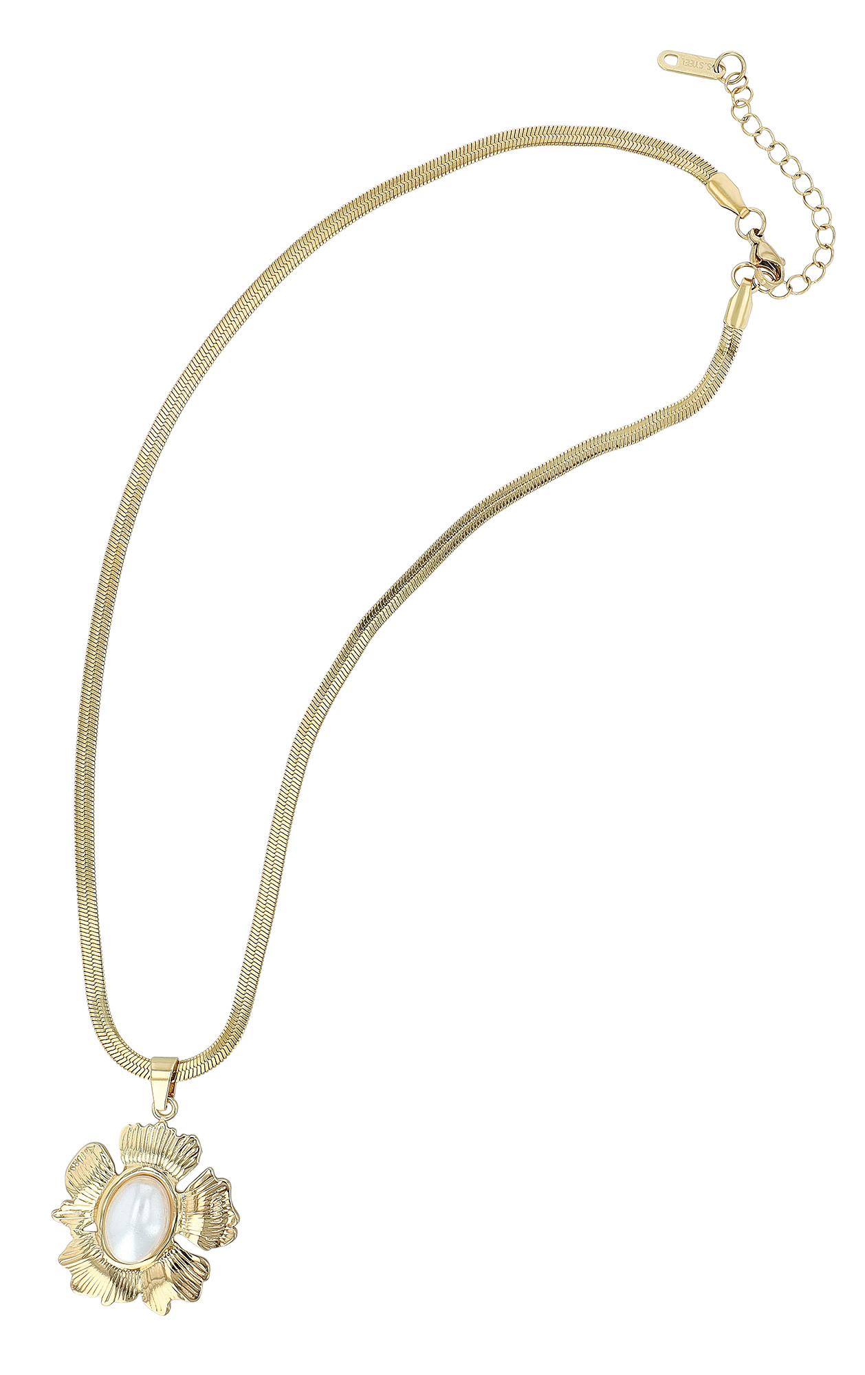 "Filipa" Statement Schmuckset - Kette/ Anhänger/ Ohrstecker - Blüte Edelstahl, goldfarben