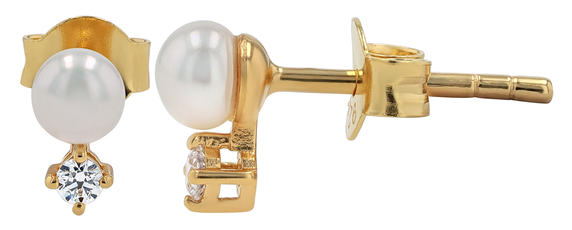 Sif Jakobs Jewellery 925/- Echt Silber Ohrstecker, Süßwasserperle/Zirkonia "Adria uno Piccolo" vgold.