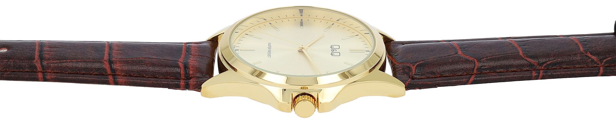 Q&Q Herrenuhr, Lederimitationsband, Ø 40 mm, braun/goldfarben