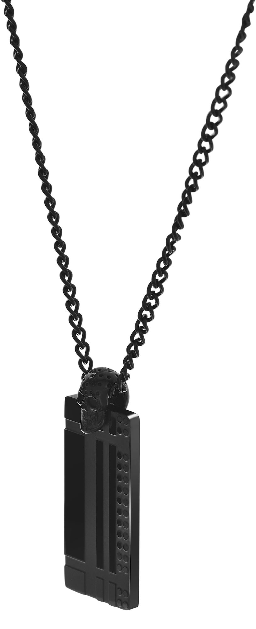 Akzent Halskette mit Dog Tag Anhänger, Edelstahl, Öse Totenkopf, 60+5 cm, schwarz