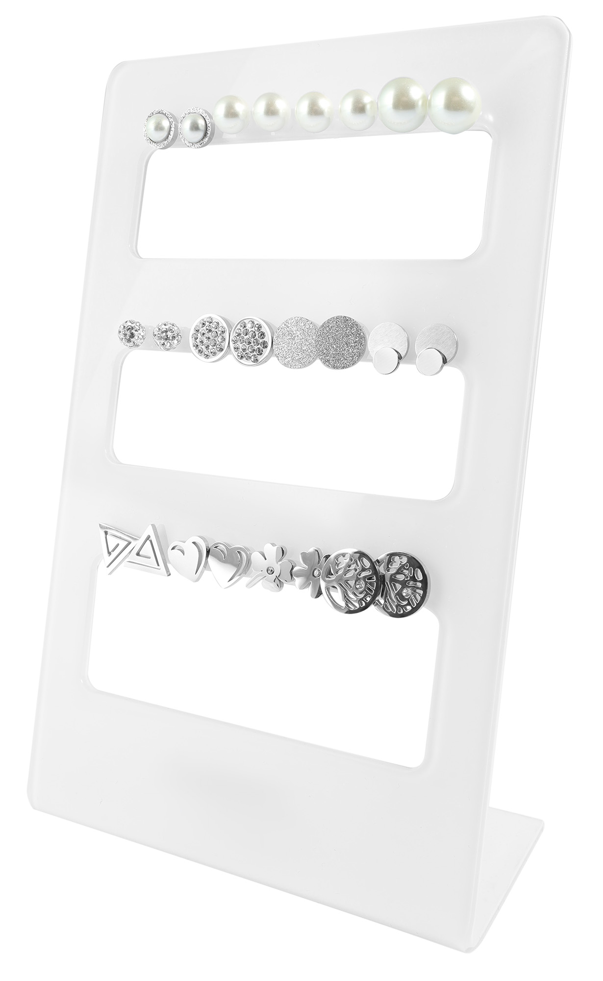 12er Set Ohrstecker mit Display, Damen, Edelstahl, verschiedene Modelle