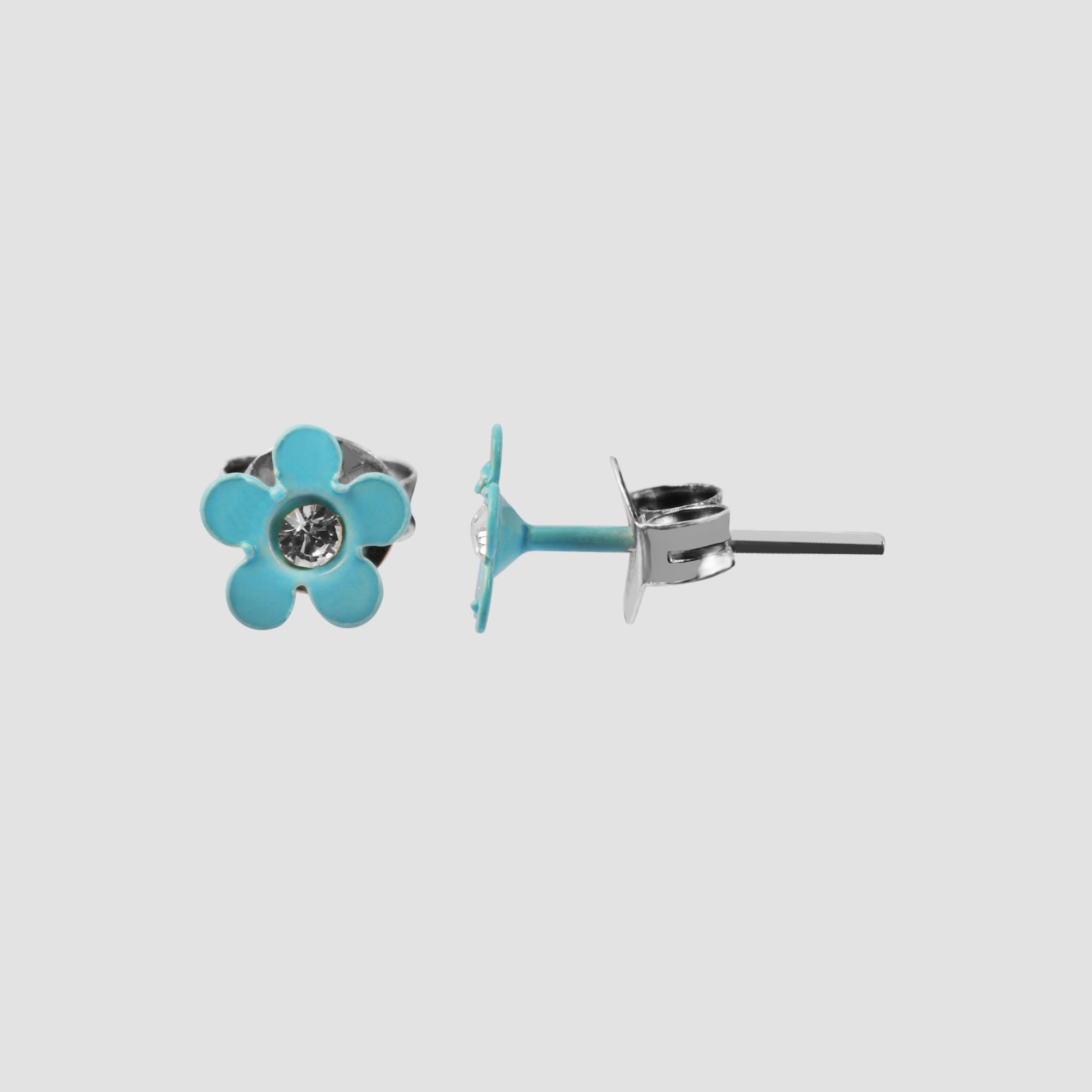925/- Echt Silber Kinder Ohrstecker "Florette", Blume mit Similistein, hellblau