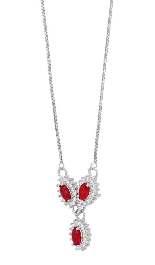 "Diana" 925/- Echt Silber Kette - Entourage-Stil, Zirkonia rot, rhodiniert