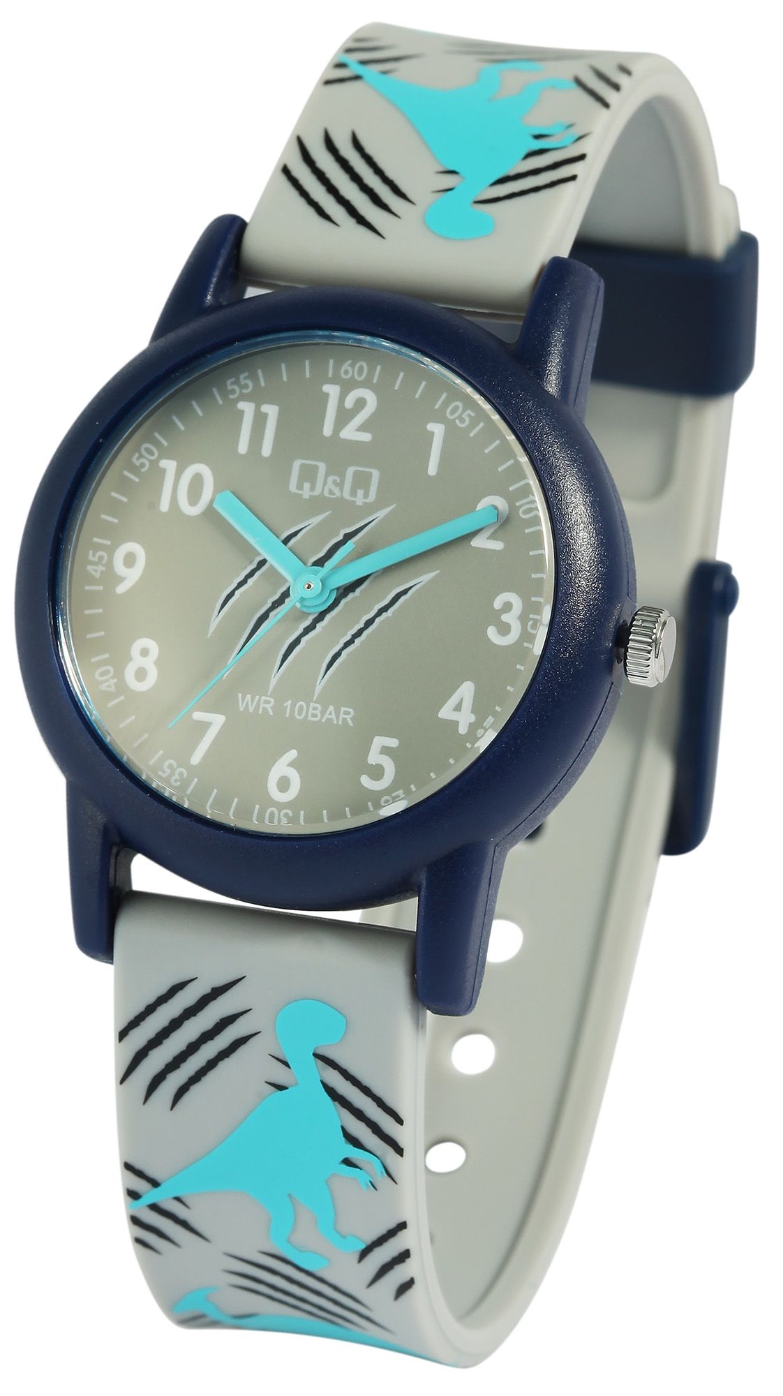 Q&Q Kinderuhr, Kunststoff, Silikonarmband, "Dinosaurier", 10 ATM, Ø 32 mm