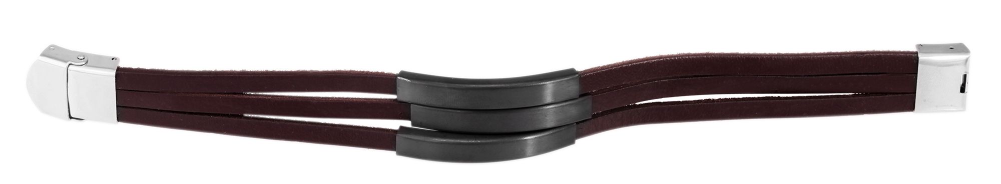 Akzent Echtlederarmband, dreireihig mit Gravurplatten, dunkelbraun/schwarz