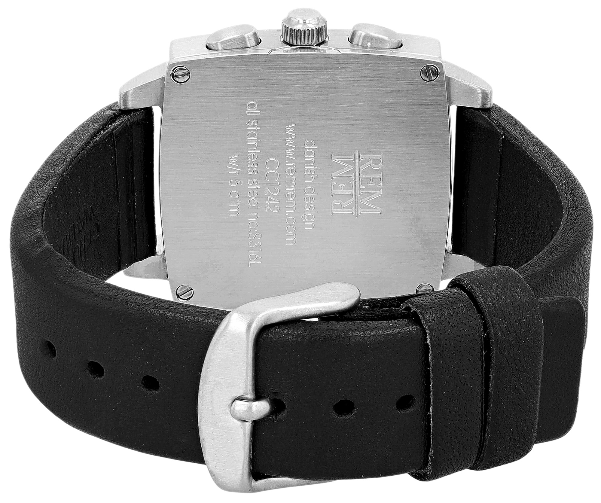 REMREM Herren-Chronograph - Tonneau-Uhr, Echtleder/ Edelstahl 316L