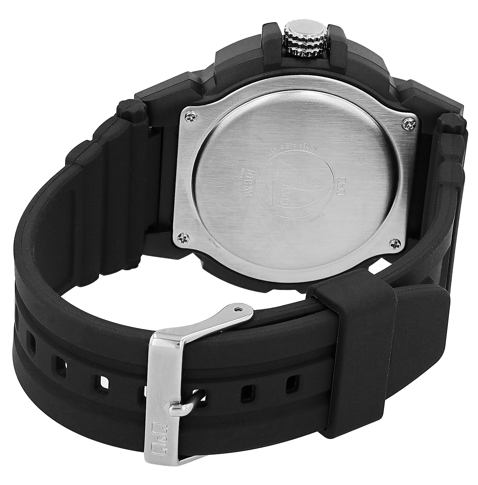 Q&Q Herrenuhr mit Kunststoffarmband, Ø 46mm, 10ATM, schwarz