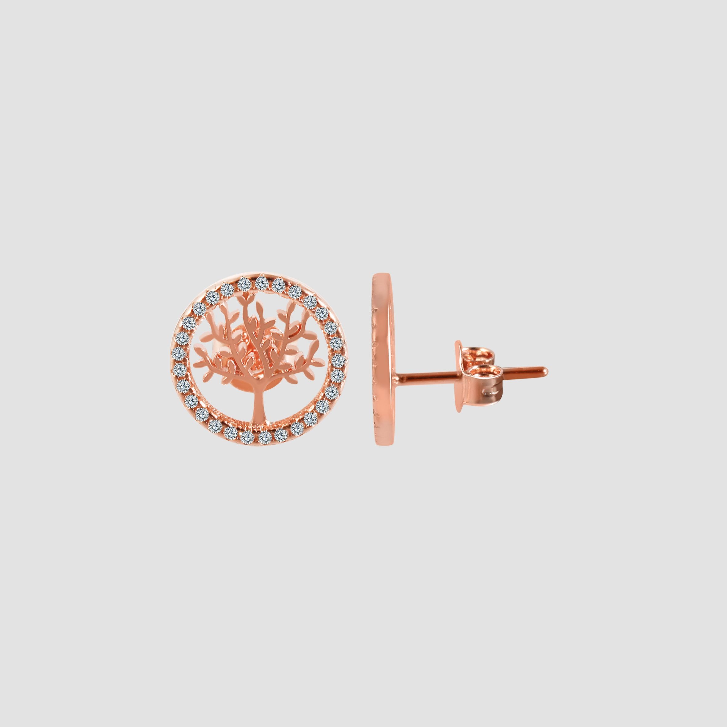 925/- Echt Silber Ohrstecker "Minel" Lebensbaum mit Zirkoniabesatz, rosévergoldet