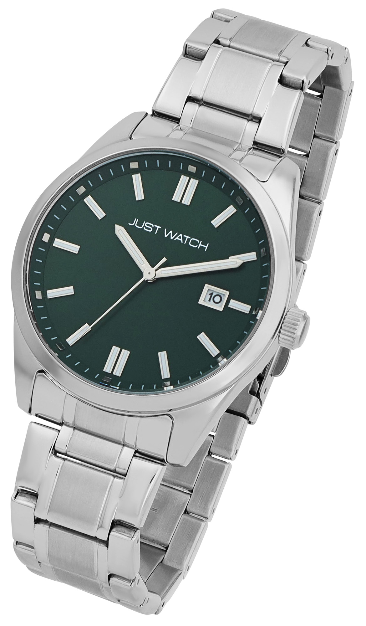 JUST WATCH Herrenuhr "Theo" mit Edelstahlband, Ø 42 mm, silberfarben/grün, 5ATM