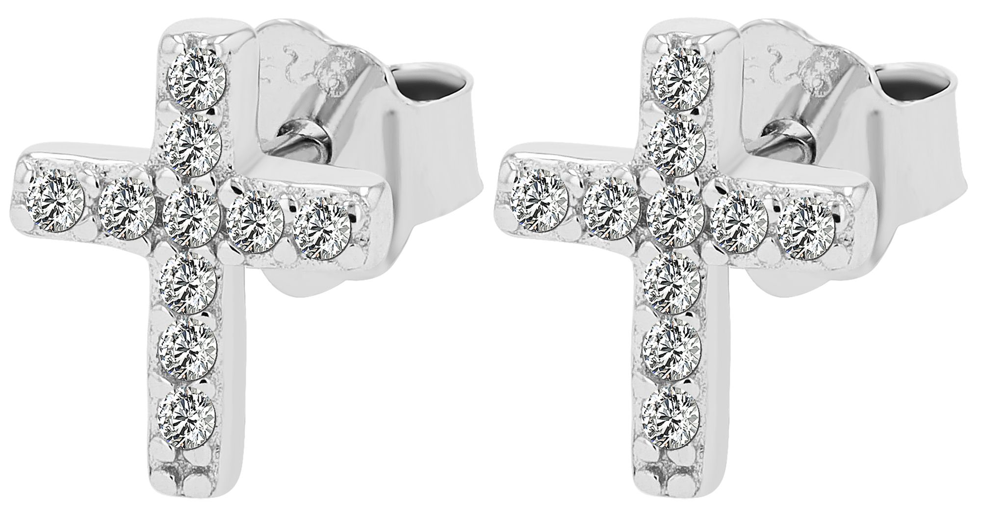 "Jacinta" 925/- Echt Silber Ohrstecker Kreuz, Zirkon, silberfarben rhodiniert