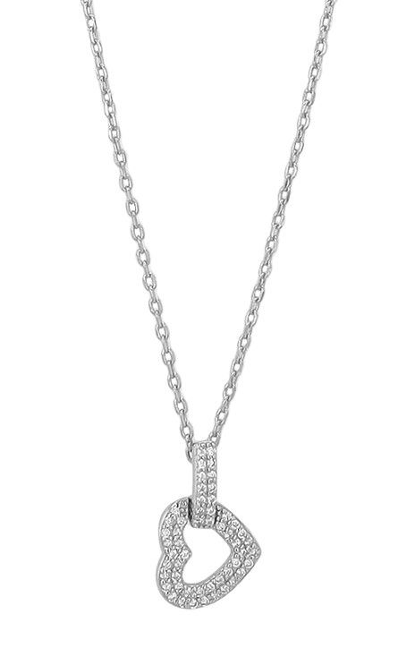 "Tuma", 925/- Echt Silber Kette, Anhänger Herz, Zirkonia, silberfarben, rhodiniert