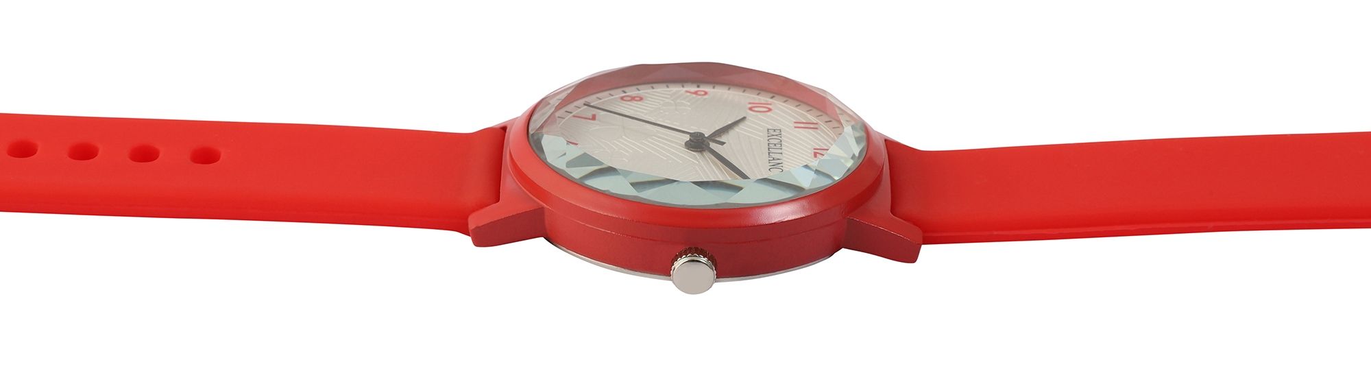 Excellanc Damenuhr, 3-Zeiger/analog, Silikonarmband, facettiertes Mineralglas, rot