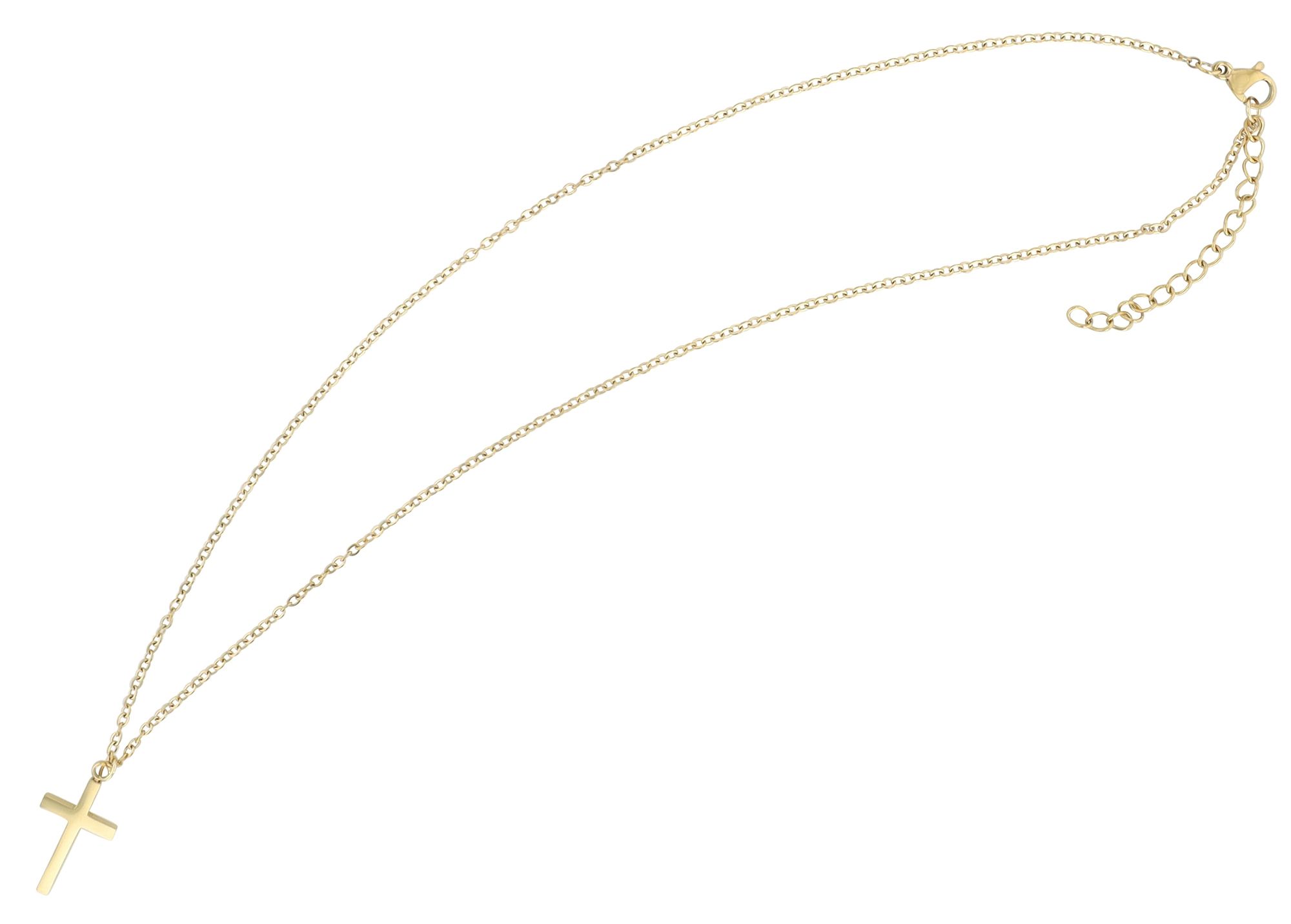 "Eila" Edelstahl Kette mit Anhänger - Kreuz, 42 + 5cm, goldfarben