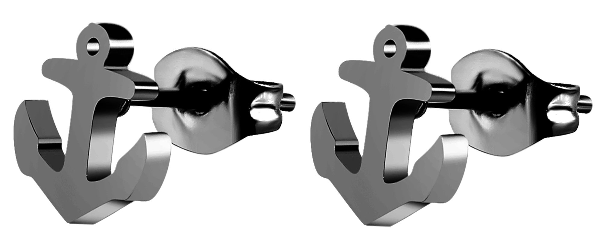 "Piret" Edelstahl Ohrstecker - Anker, schwarz