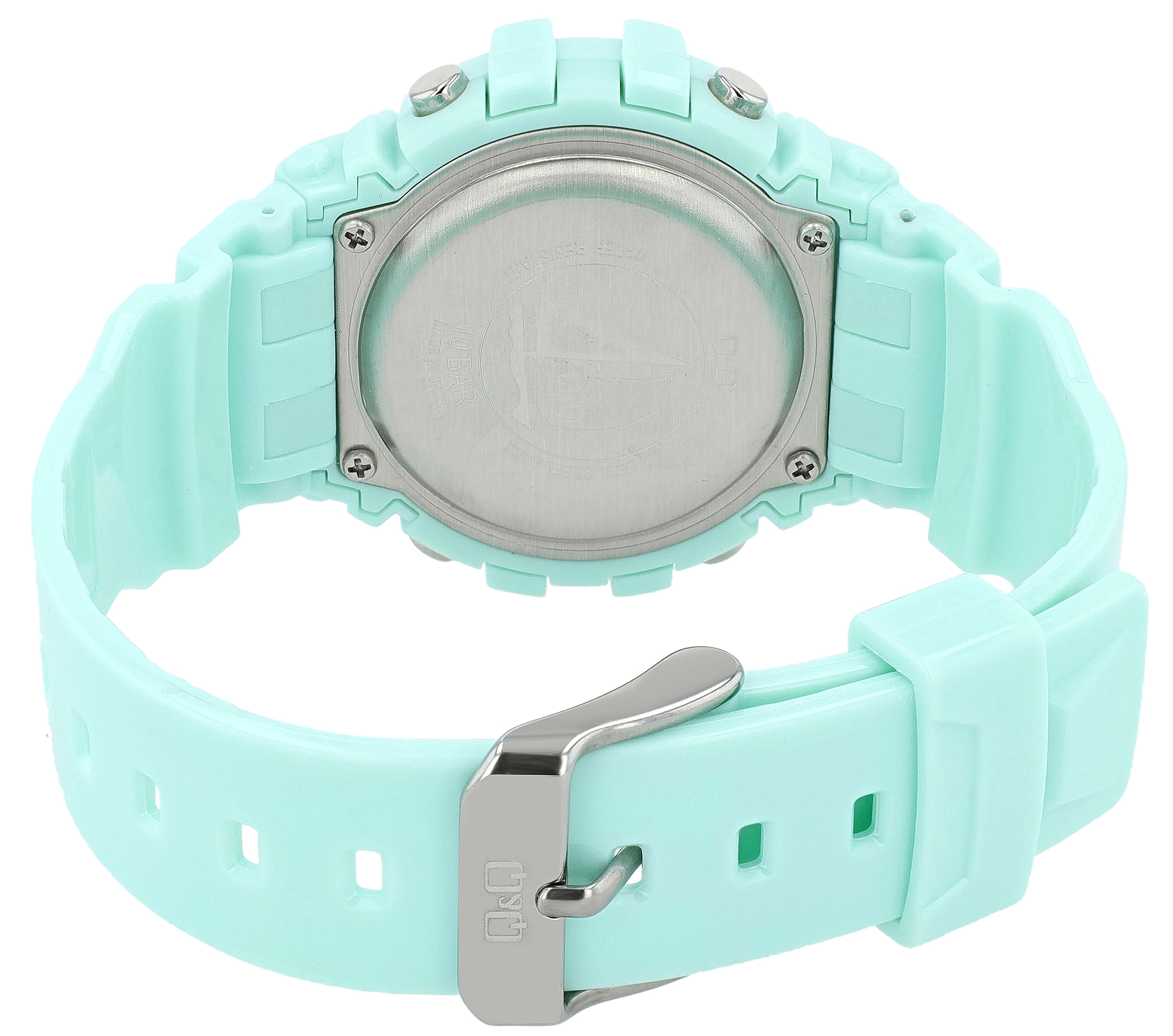 Q&Q Damen Digitaluhr, Kunststoffgehäuse, Silikonband, grün, 10 ATM, Ø 40,5 mm
