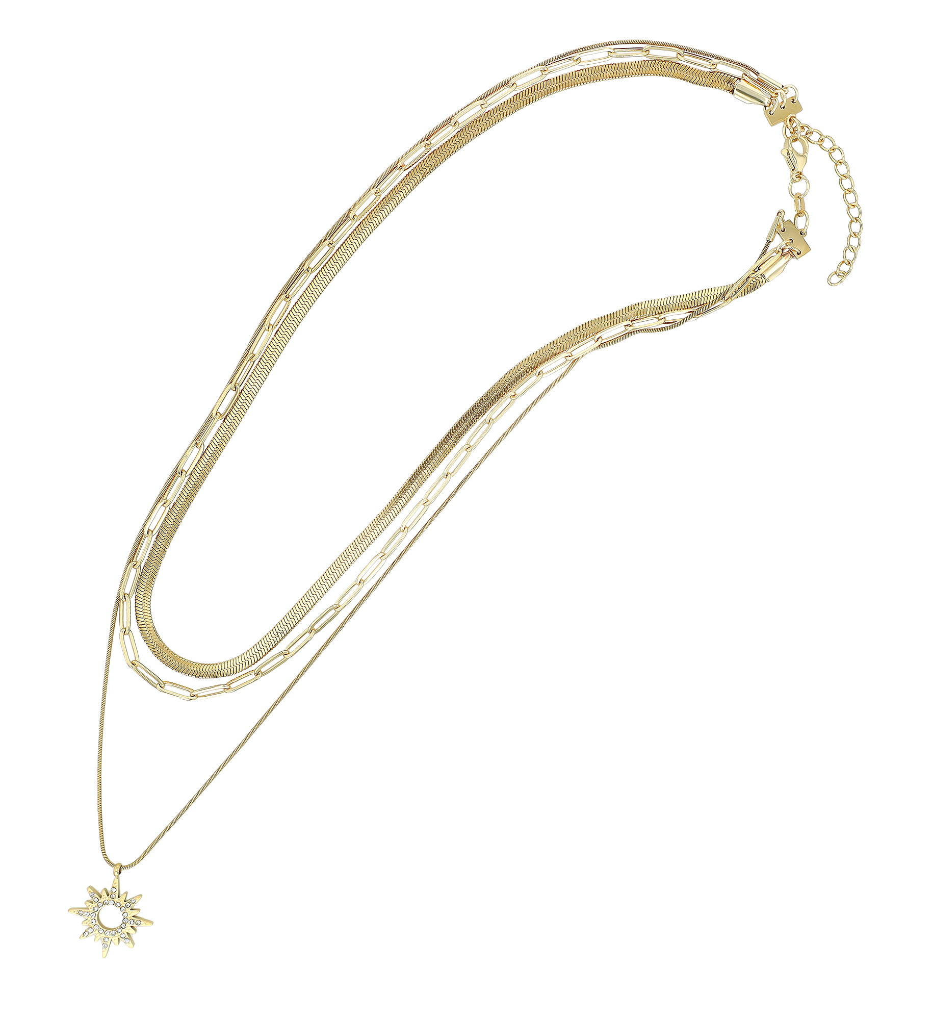 "Eliana" Edelstahl Layering Kette mit Anhänger (Sonne), 40/ 42/ 50 + 5 cm, goldfarben