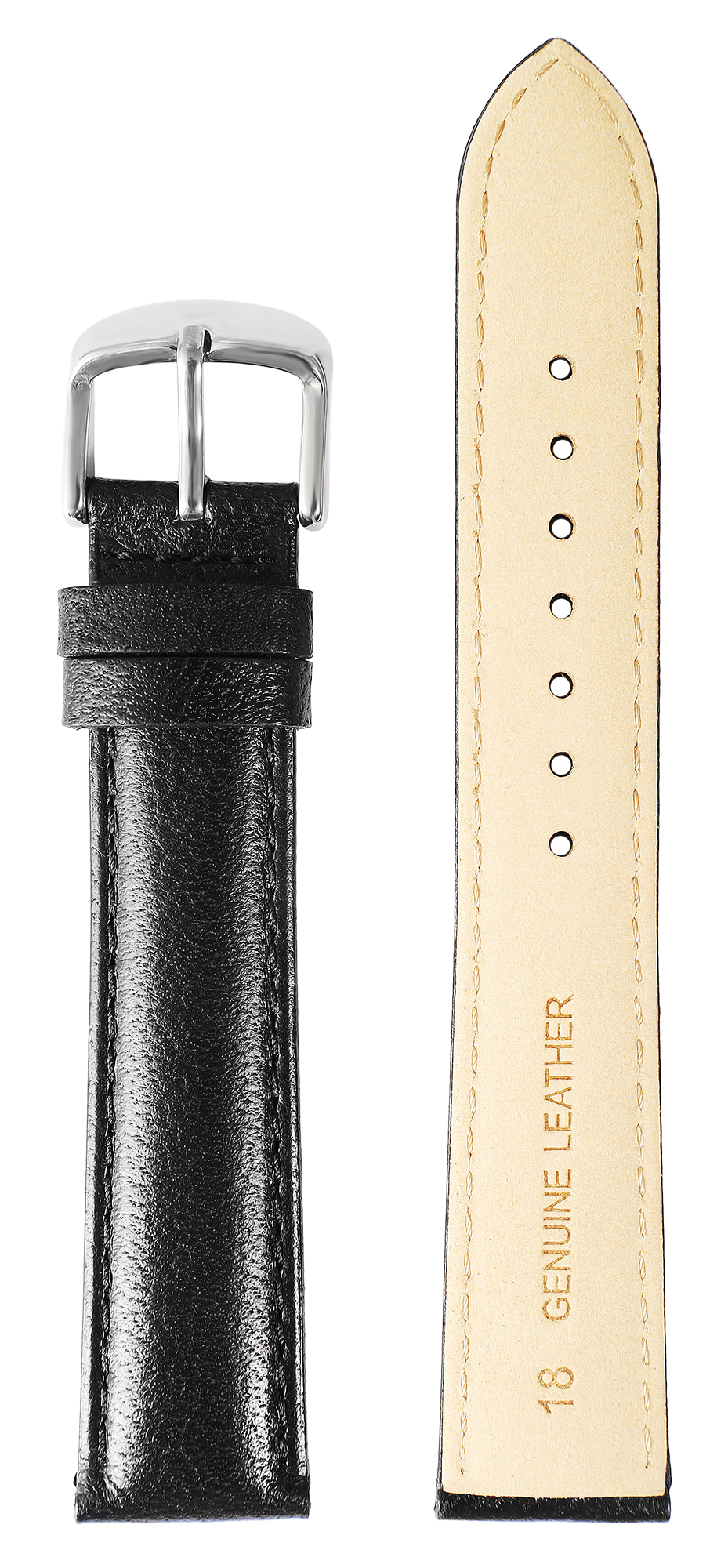 Gr 20 mm Uhrenarmband aus Echtleder in schwarz, genäht